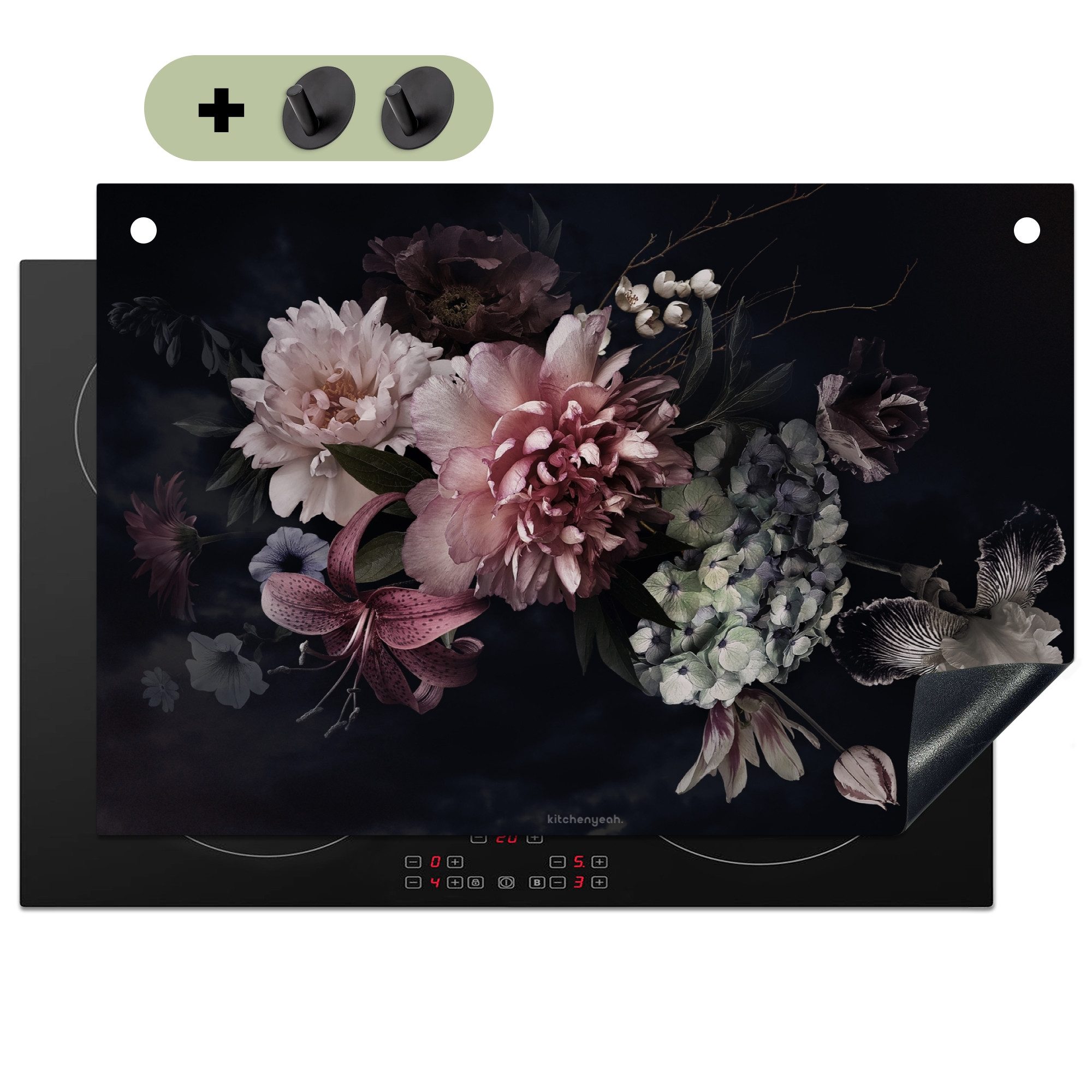 KitchenYeah Küchenrückwand Blumen - Vintage - Rosa, (1-tlg), Ceranfeldabdeckung Küche, Herdabdeckplatte Einteilig, 75x50 cm