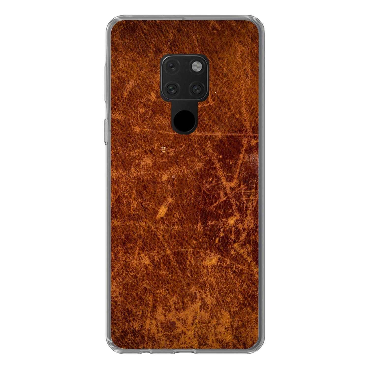 MuchoWow Handyhülle für Huawei P40 Lite Leder - Lederoptik - Braun - Orange, Handy Case, Silikon, Bumper Case Dünn