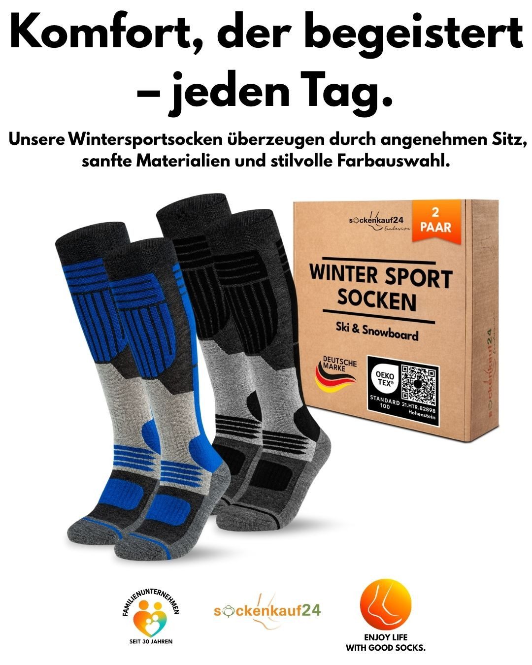 sockenkauf24 Skisocken Merino Herren 2 Paar Ski Kniestrümpfe Merinowolle (2-Paar) atmungsaktive Skisocken mit verstärkten Belastungszonen