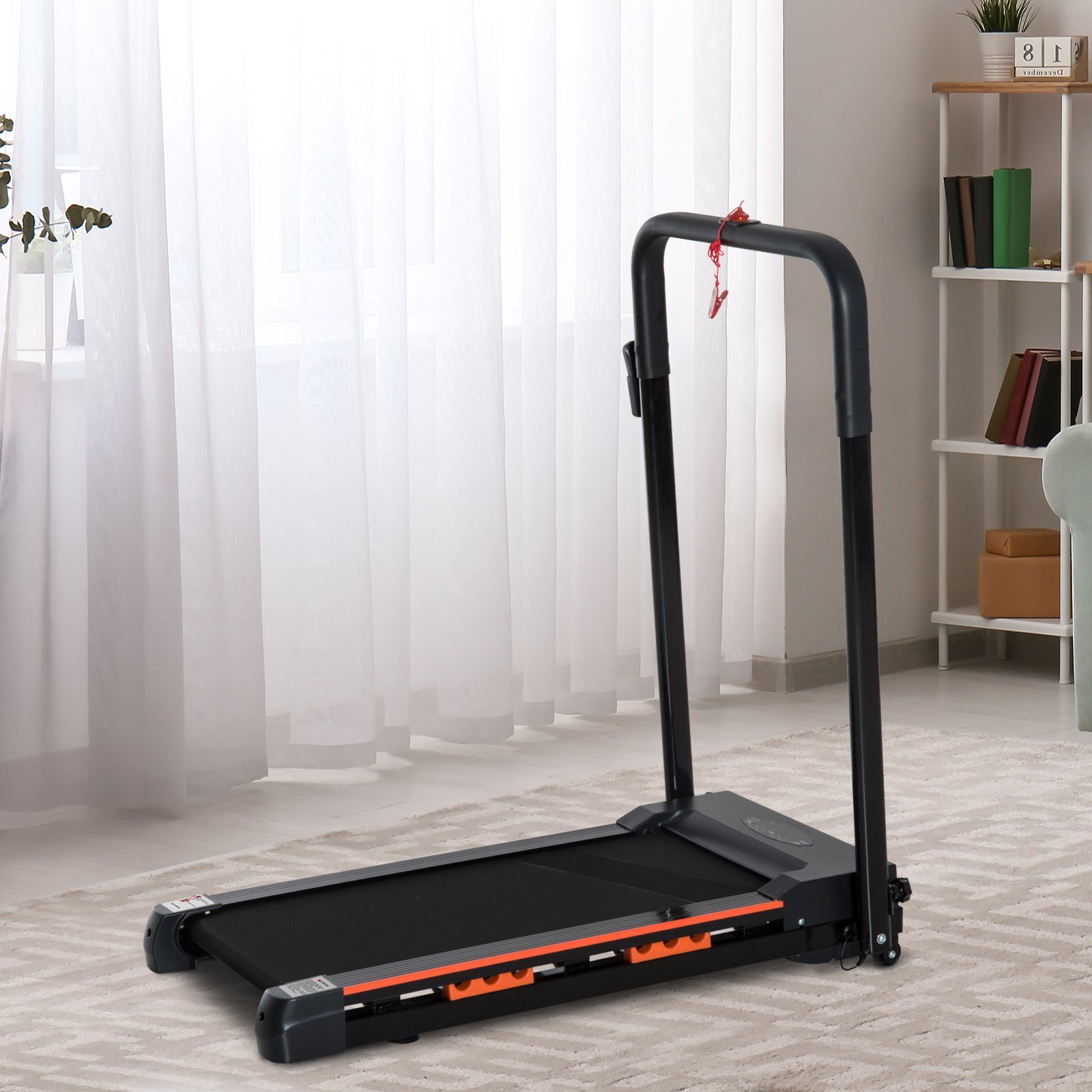 HOMCOM Laufband Elektrisches Laufband mit LCD Display (Faltbares Fitnessgerät, 1-tlg., 1-6 Km,h), Stahl, Schwarz, 105cm x 56cm x 108,5cm