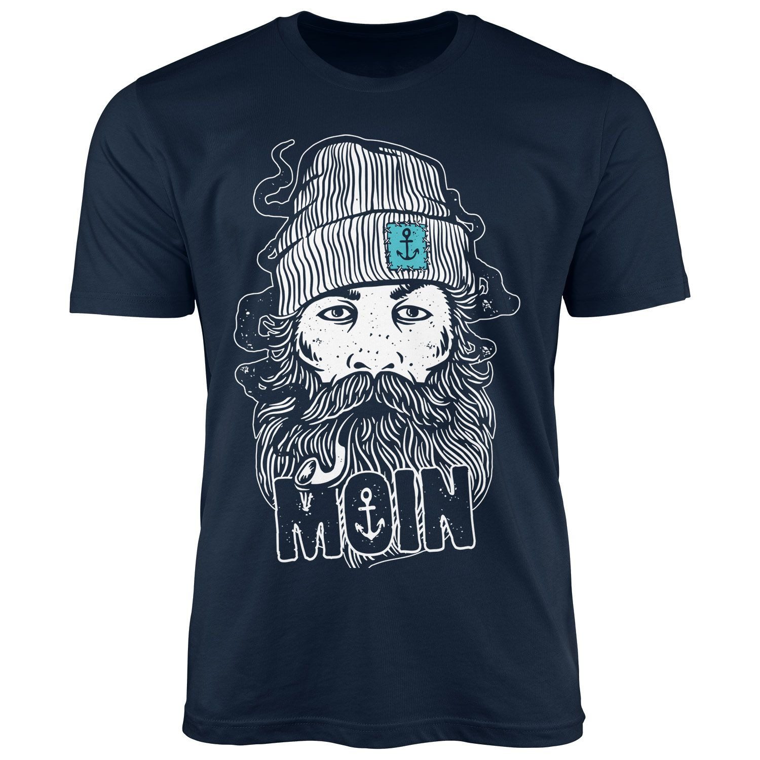 Neverless Print-Shirt Herren T-Shirt Moin Kapitän Bart Anker Nordisch Nordmann Norddeutsch mit Print – Bild 2 von 5