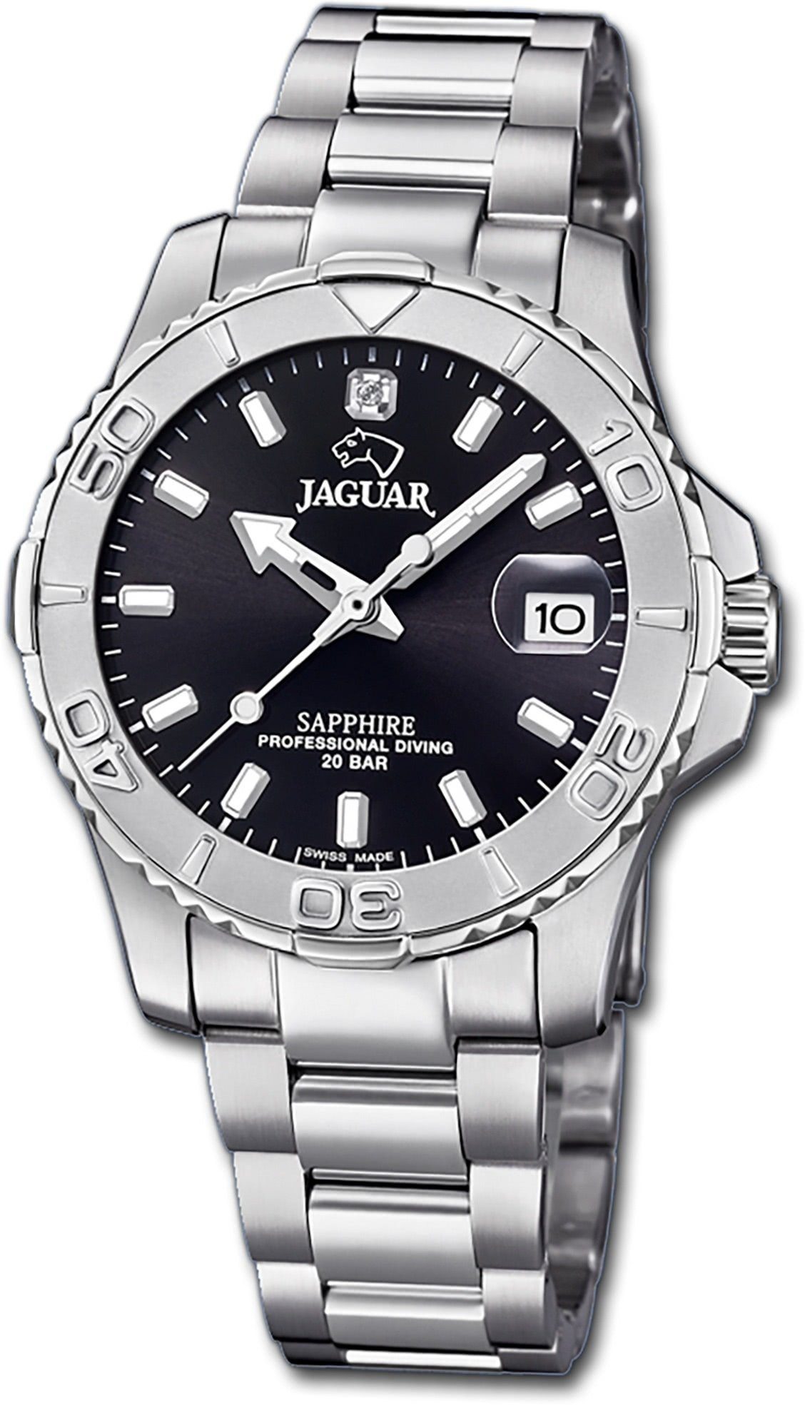JAGUAR Quarzuhr Jaguar Edelstahl Damen Uhr J870/4 Analog, Damenuhr mit Edelstahlarmband, rundes Gehäuse, mittel (ca. 34mm), Fash