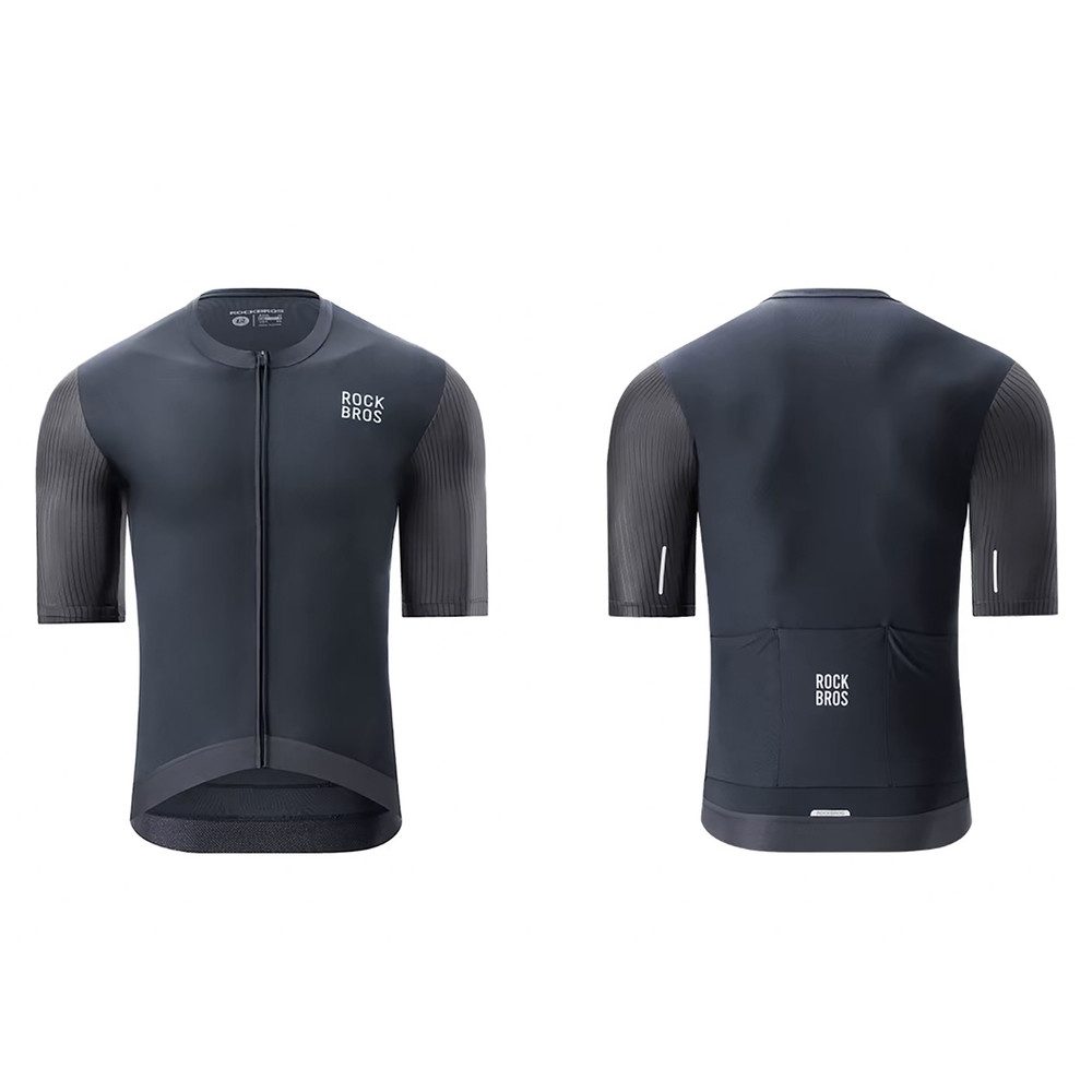 ROCKBROS Radtrikot Rennradtrikot Fahrradshirt Kurzarmtrikot (Spar-Set, 1-tlg., Größe XS atmungsaktiv) 3 Rückentaschen, YKK-Zipper, reflektierend