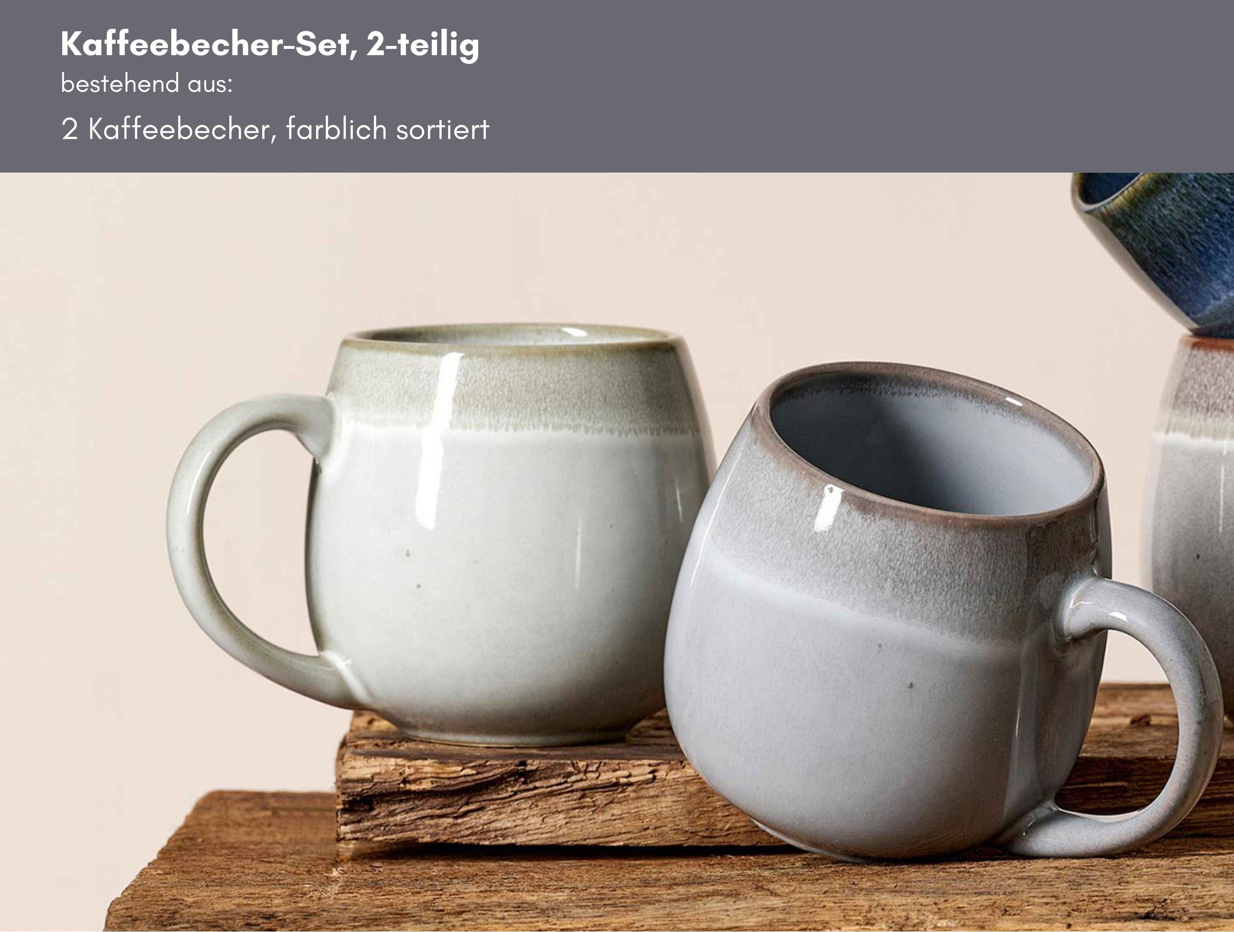 Ritzenhoff & Breker Becher Hygge, 2-tlg., Steingut, 2-teilig, Reaktivglasur, jedes Stück ein Unikat, 475 ml