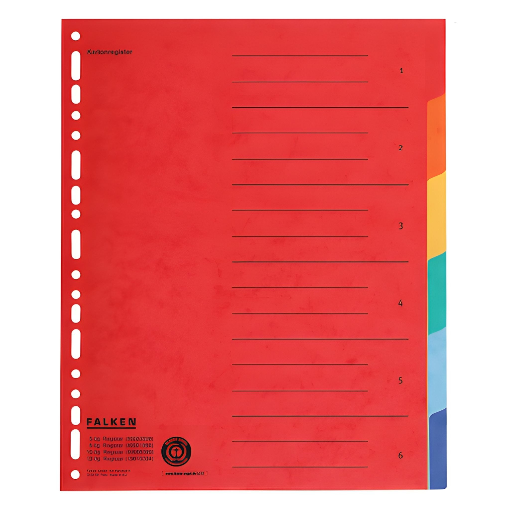 Falken Aktenordner Falken Falken Zahlenregister - 1-6, Karton farbig, A4, 6 Farben