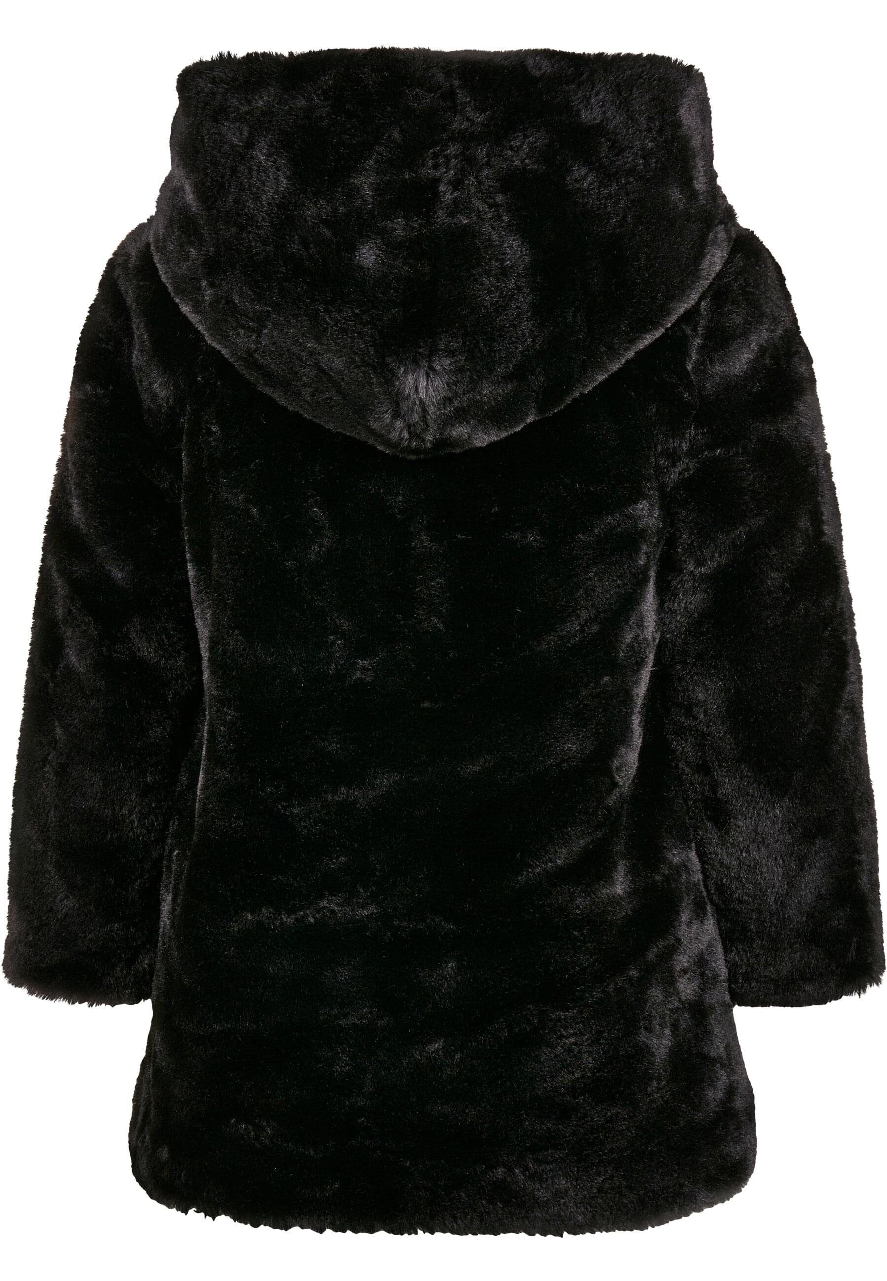 URBAN CLASSICS Girls Damen Teddy Winterjacke black Coat (1-St) Hooded