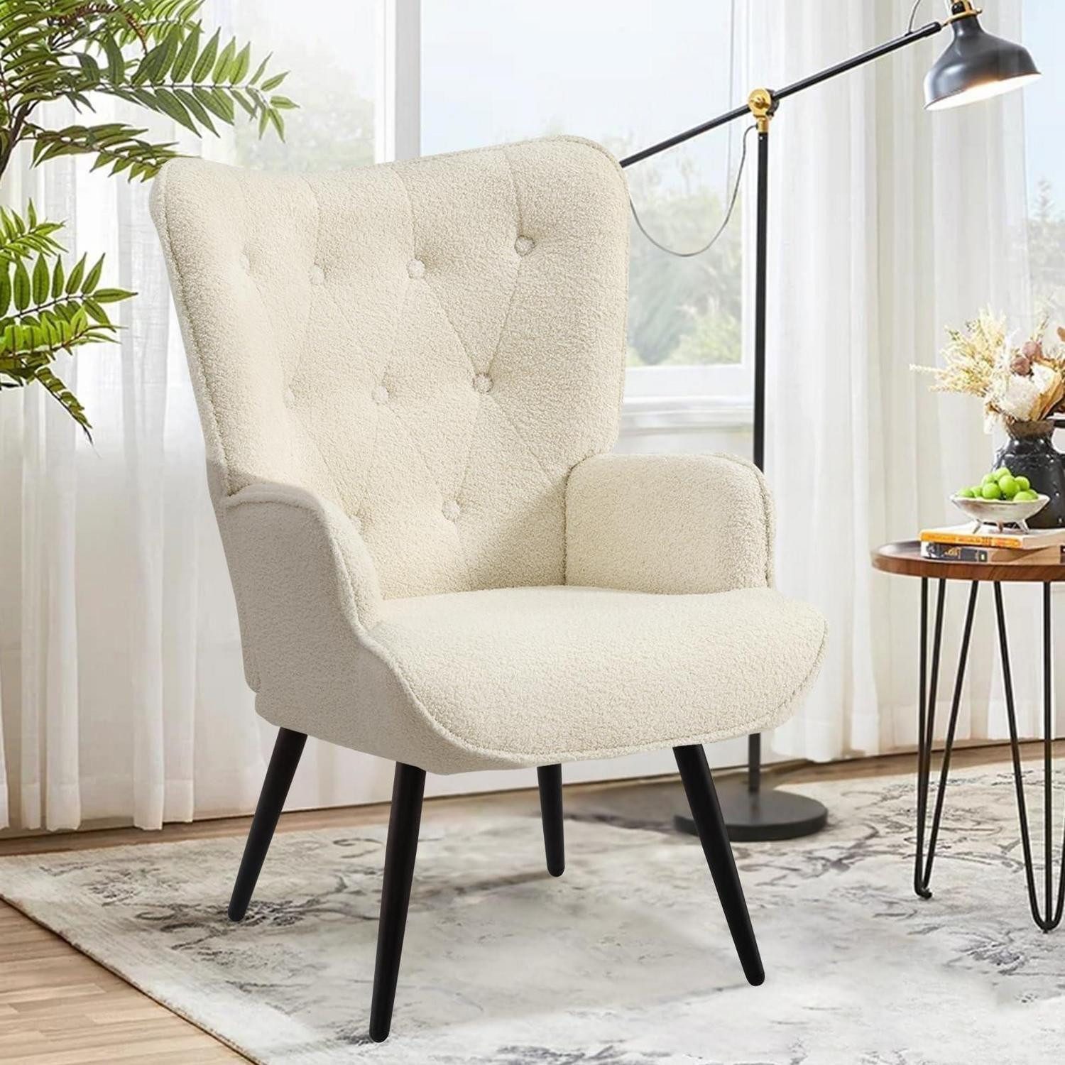 LuxusKollektion Ohrensessel Ohrensessel Relaxsessel Polstersessel Sherpa Boucé 1 Stück Weiß