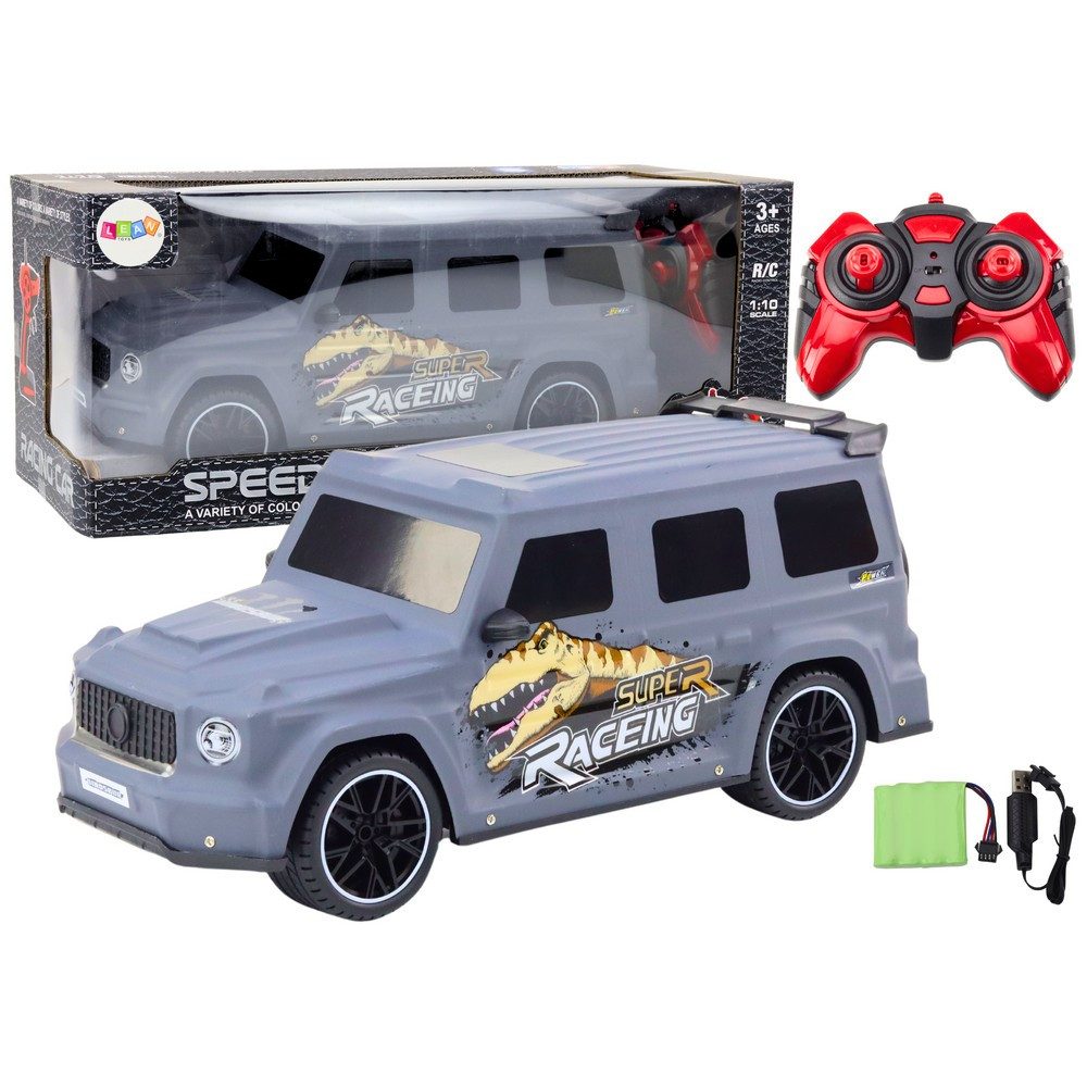 LEAN TOYS RC-Auto Funkfahrzeug Geländewagen Spielzeugauto (Spar-Set, 1-tlg., 40 x 18 x 16 cm wendig), Dino-Design, Frontlicht, Akku inklusive