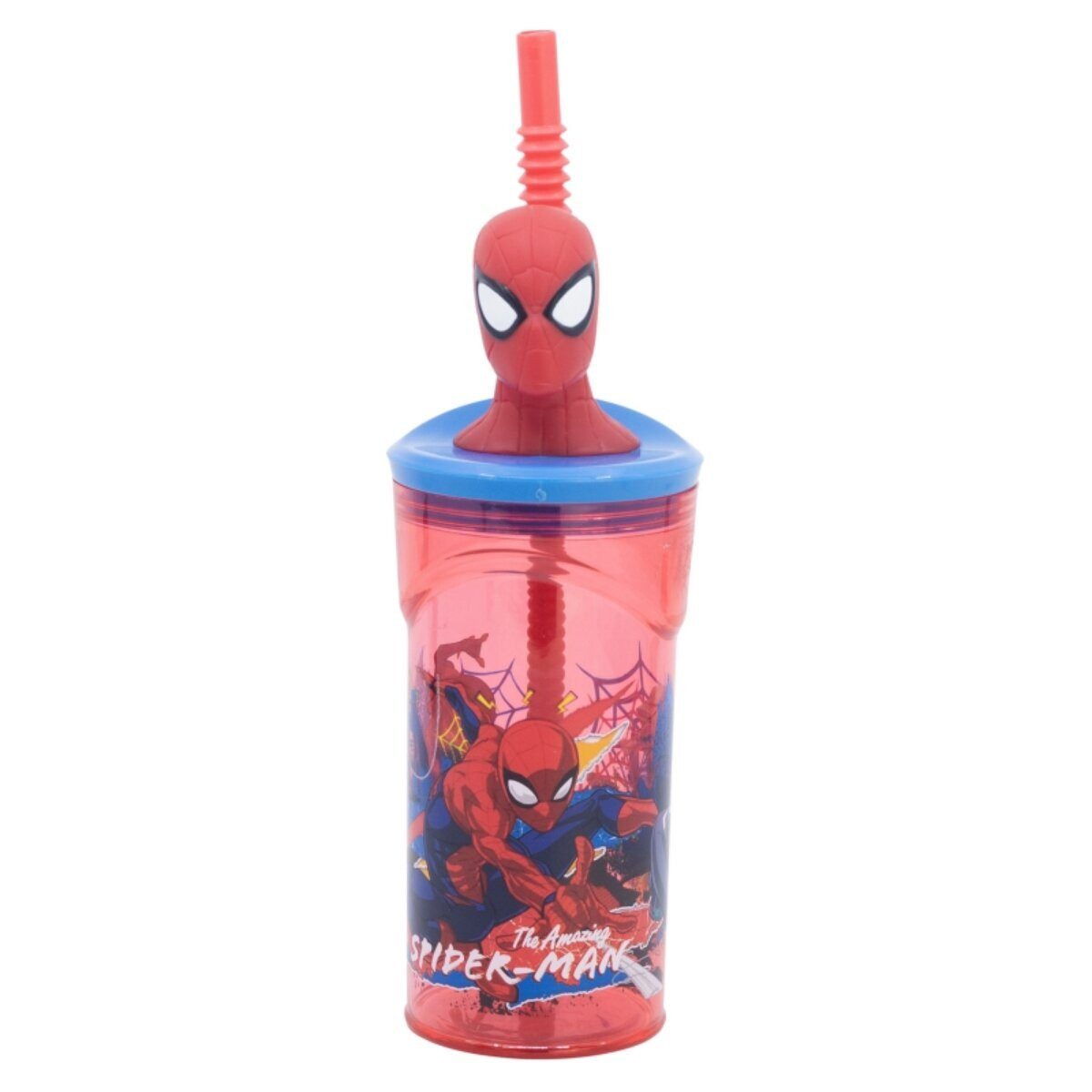 Spiderman Trinkflasche Spiderman Becher 3D Kindertrinkbecher 360ml mit Strohhalm Figurdeckel