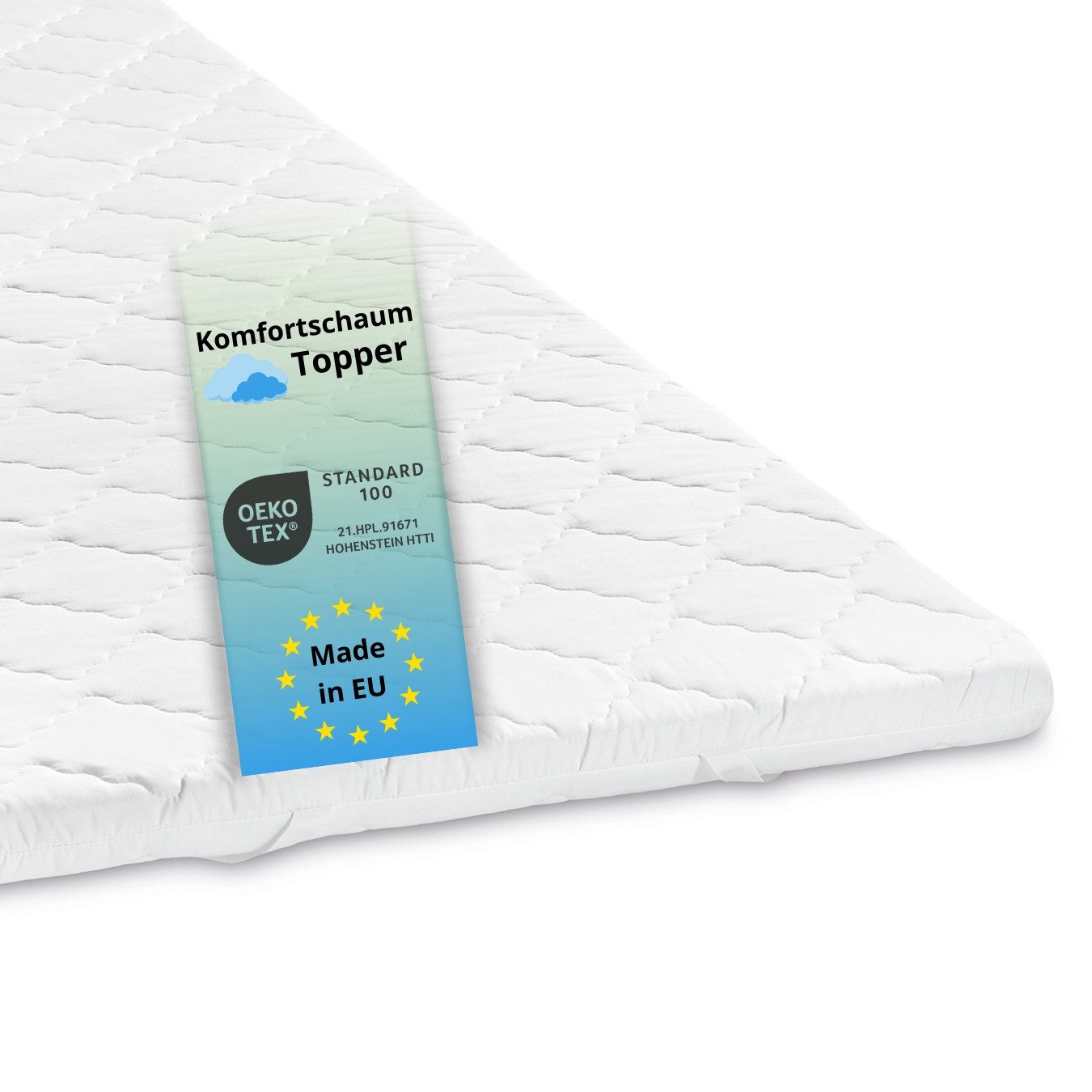 Bodyprotect, Topper aus Kaltschaum, 6 cm hoch, Komfortschaum, mit 4 elastischen Eckgummis für festen Sitz, optimale Anpassung
