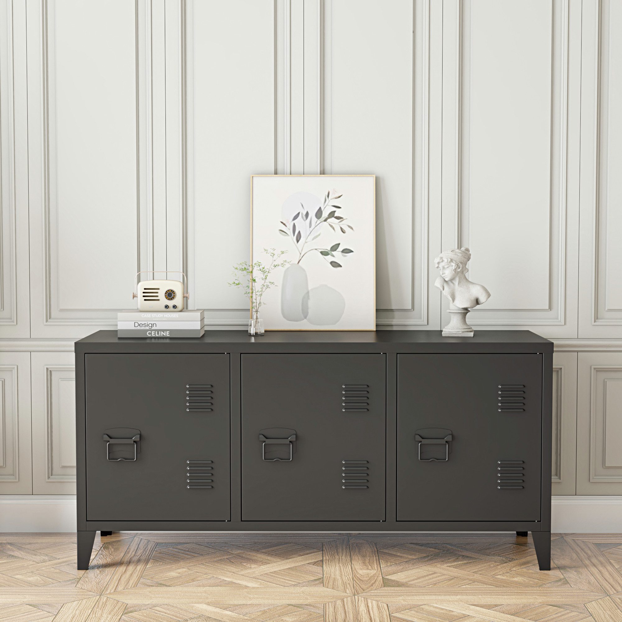 en.casa Sideboard, »Kotka« mit 3 Türen Metall 113 x 40 x 58 cm Schwarz