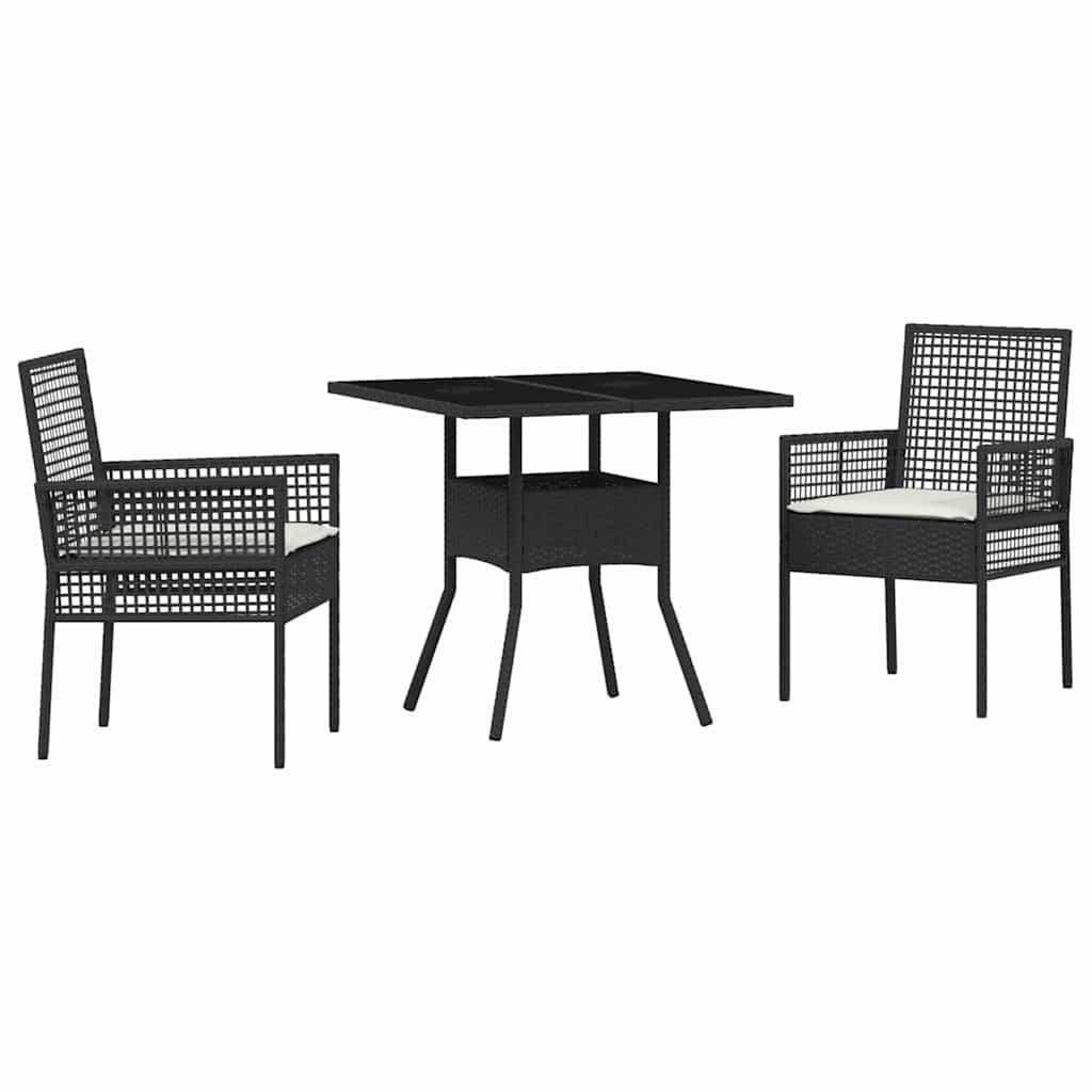 Gartenlounge-Set Garten Essgruppe 3 pcs Schwarz Poly-Rattan