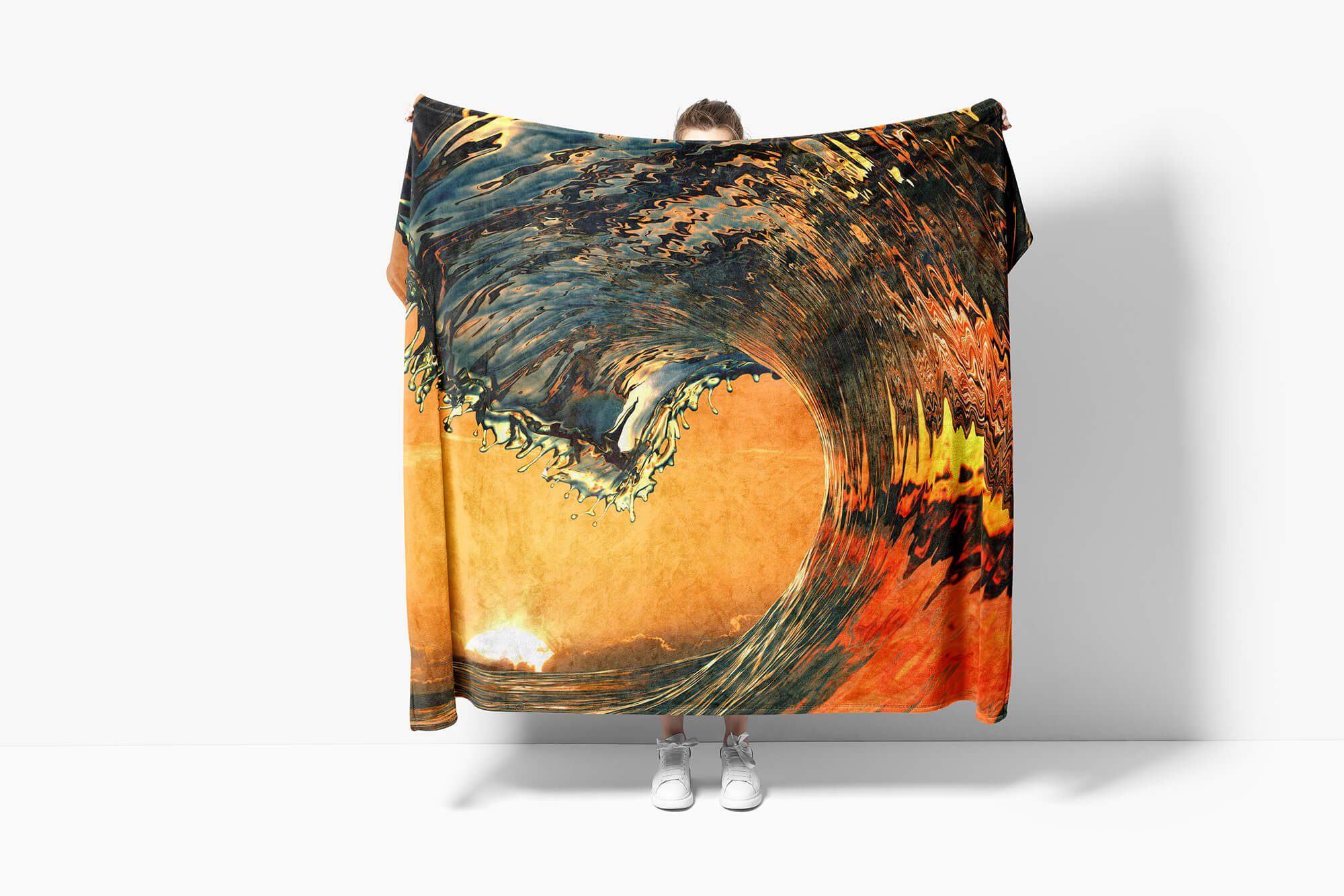 Sinus Art Handtücher Handtuch Strandhandtuch Kuscheldecke Fotomotiv Welle mit Baumwolle-Polyester-Mix Sonne, (1-St), Saunatuch Handtuch Wasser