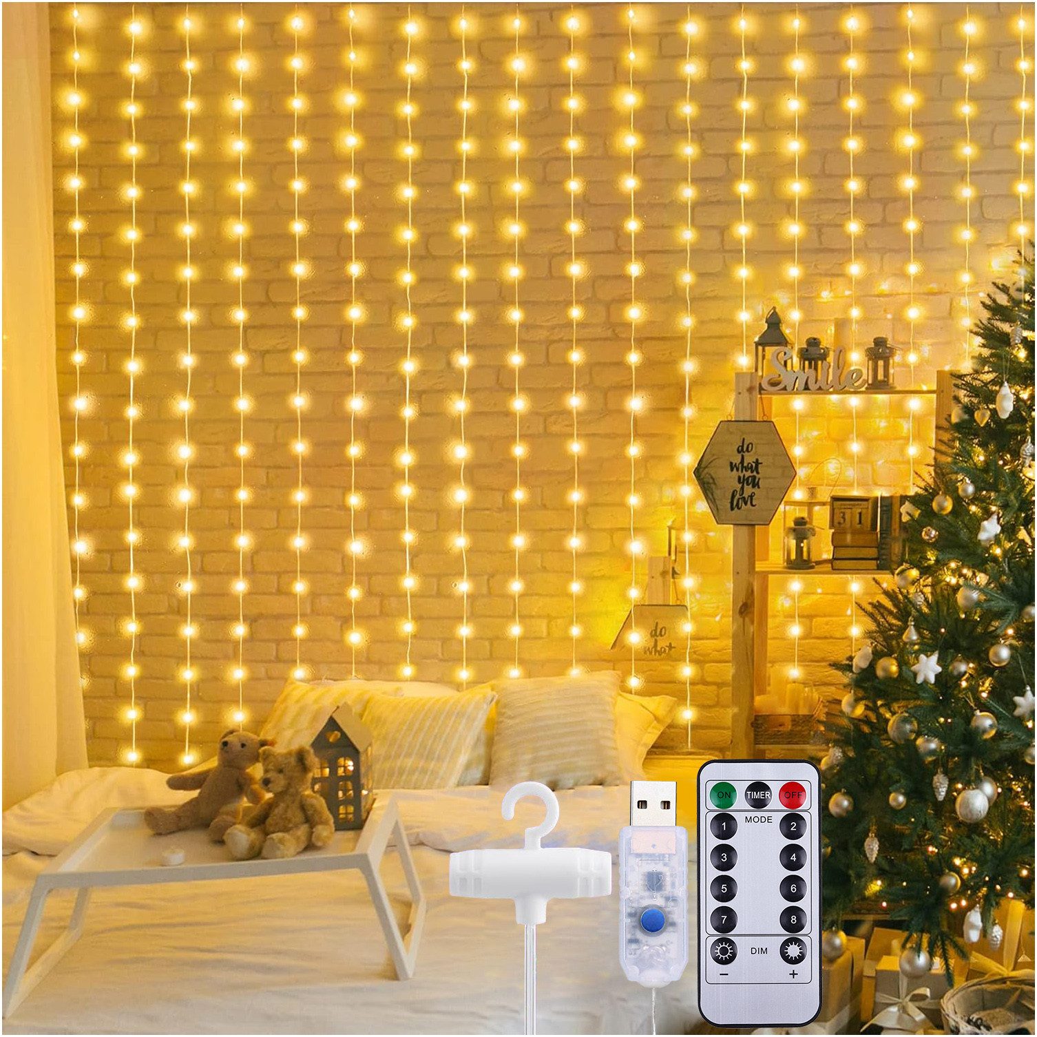Jibenhome LED-Lichtervorhang USB 8 Modi LED günstig online kaufen