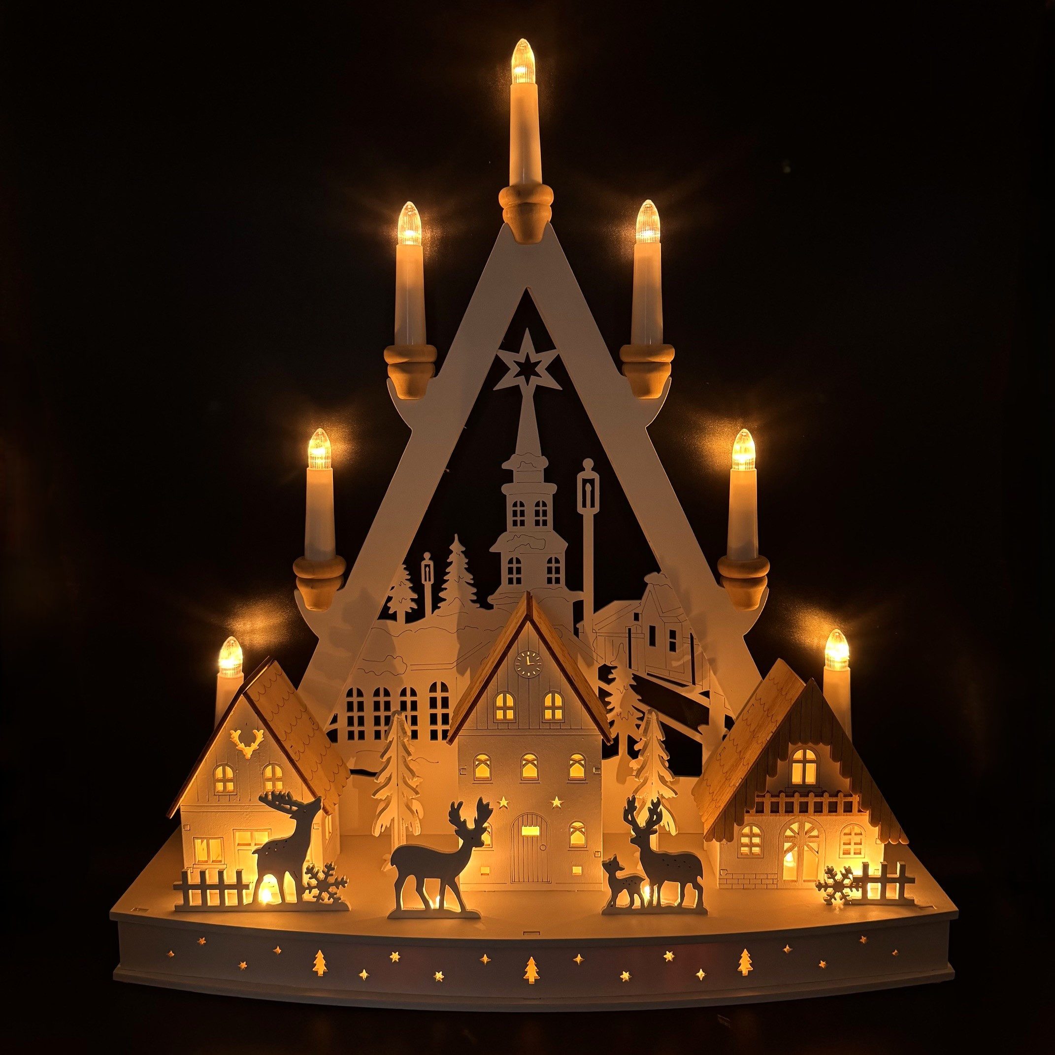 Online-Fuchs Lichterbogen mit LED-Beleuchtung und 6-Stunden Timer - Schwibbogen Weihnachtsdeko, Lichterspitze mit stimmungsvoller Winterlandschaft – Bild 4 von 5