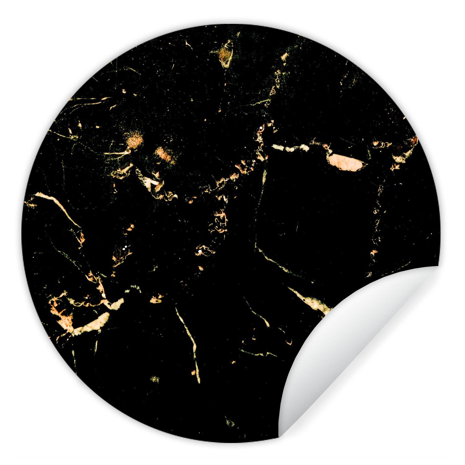 MuchoWow Wandsticker Marmor - Limette - Schwarz - Gold (1 St), Tapetenkreis für Kinderzimmer, Tapetenaufkleber, Rund, Wohnzimmer