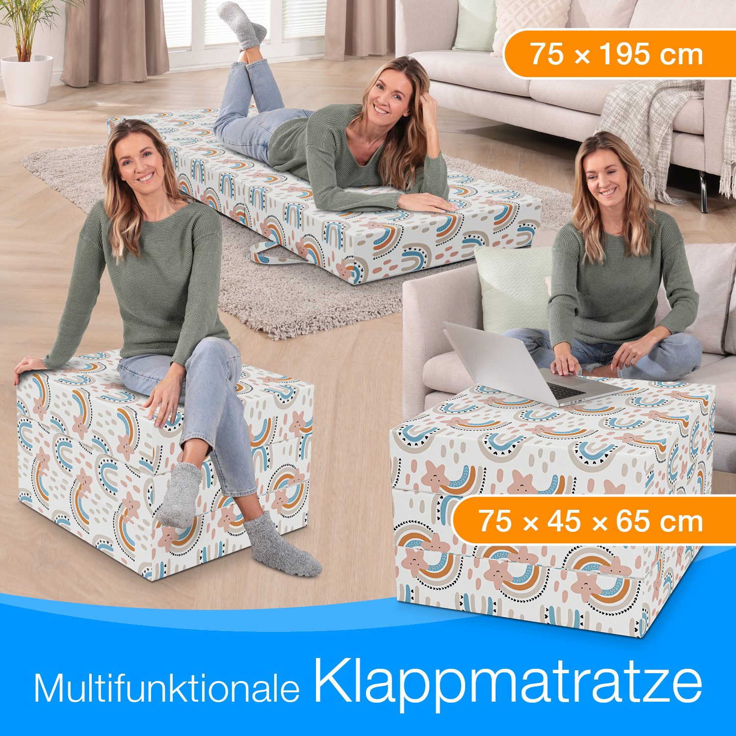 Klappmatratze 3-teilig, Gästematratze mit extra dickem Schaumstoff, ELONEO, günstig online kaufen