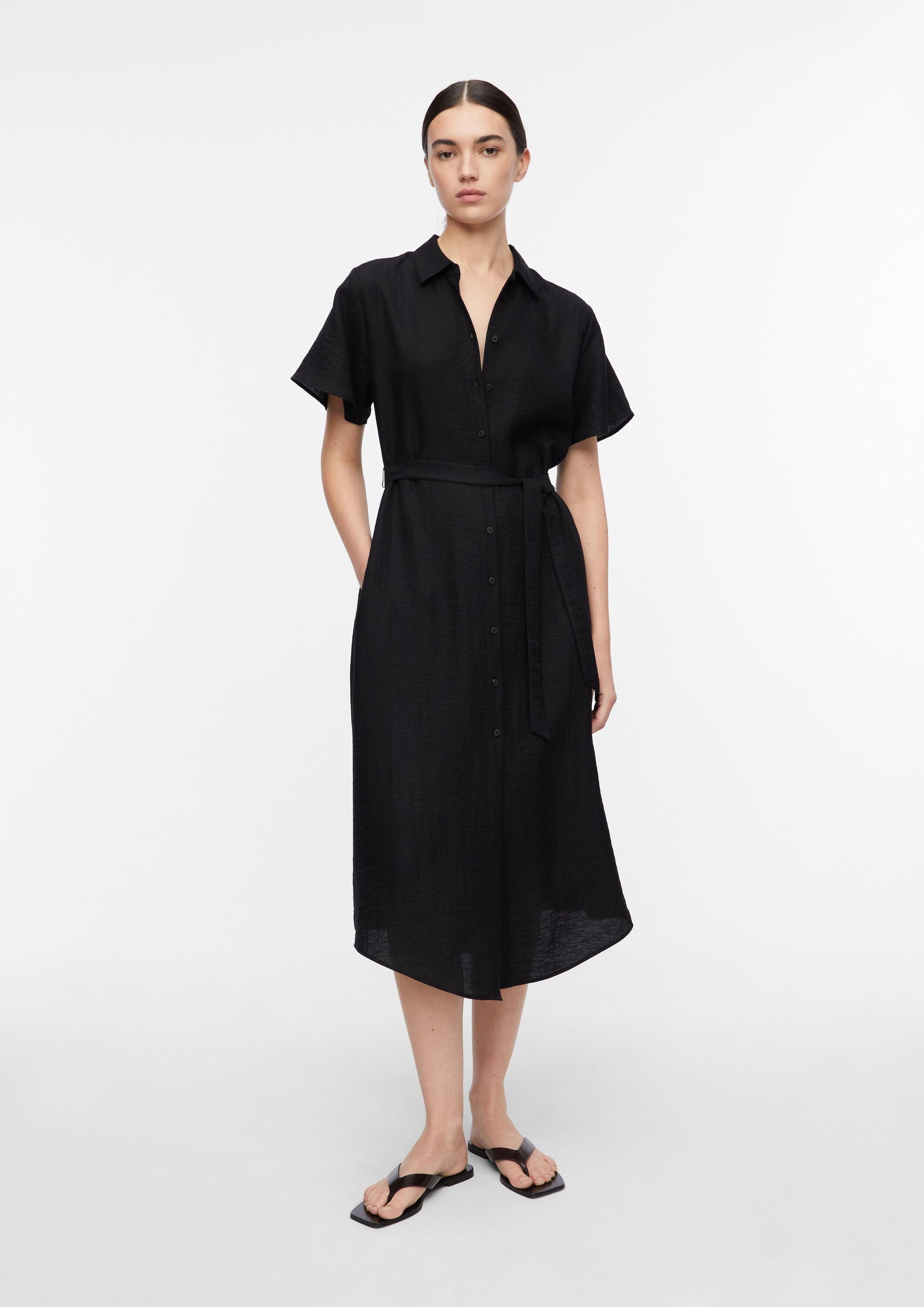 comma Midikleid Kleid Hemdblusenkleid aus Viskoseleinenmix