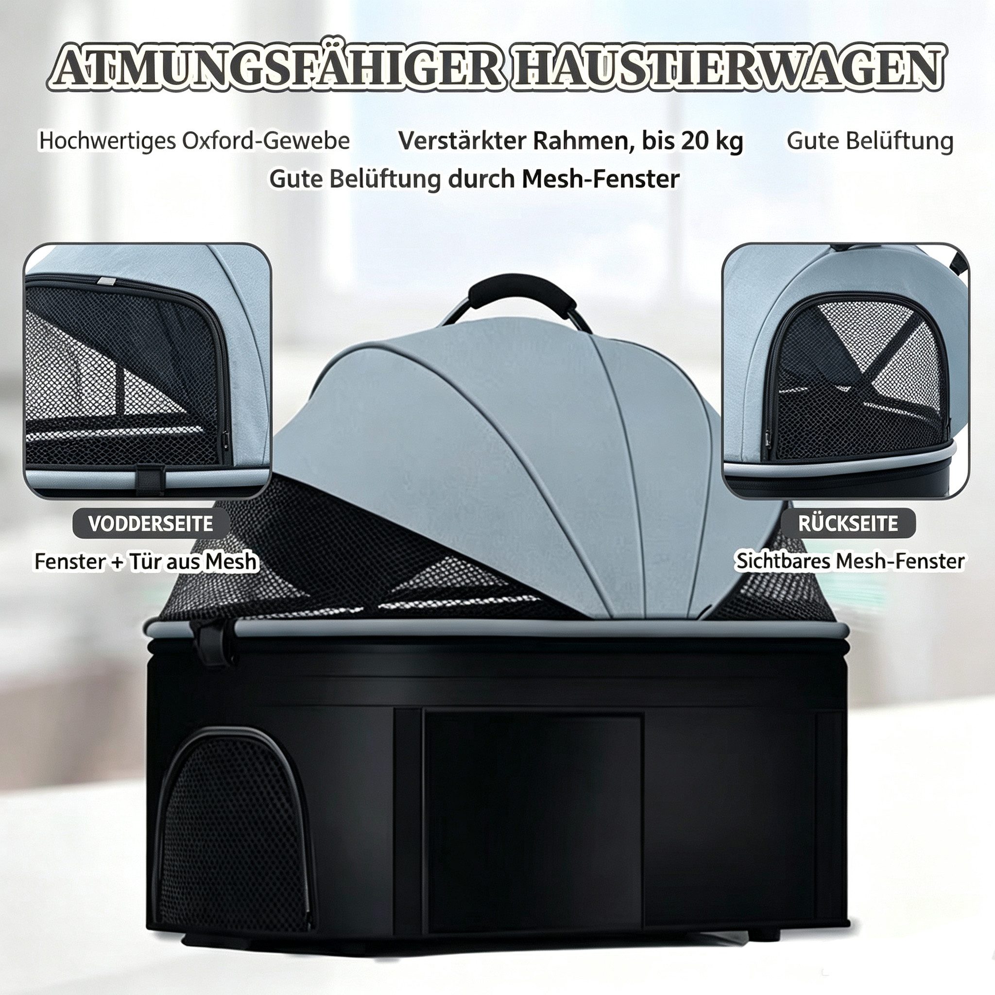 OYLCDI Hundebuggy 2-in-1 Hundebuggy mit abnehmbarer Transportwanne,bis 40 kg, (faltbarer Haustierwagen mit 360°-Schwenkrädern,Mit belüftetem Netzfenster), ideal – Bild 4 von 5