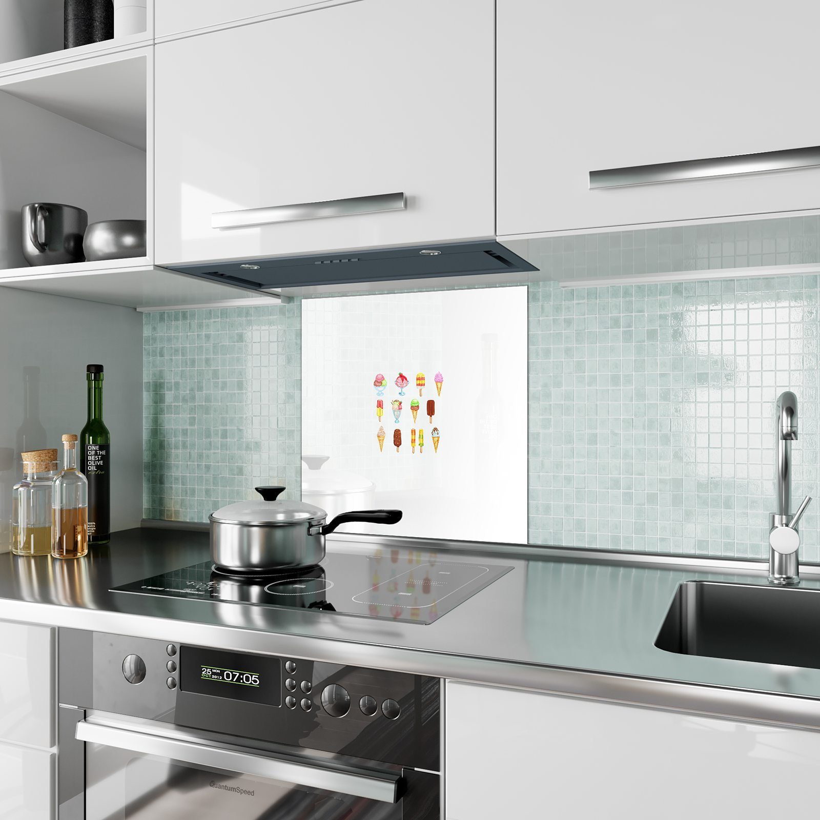 Primedeco Illustration Glas Eiscreme mit Küchenrückwand Spritzschutz Küchenrückwand Motiv