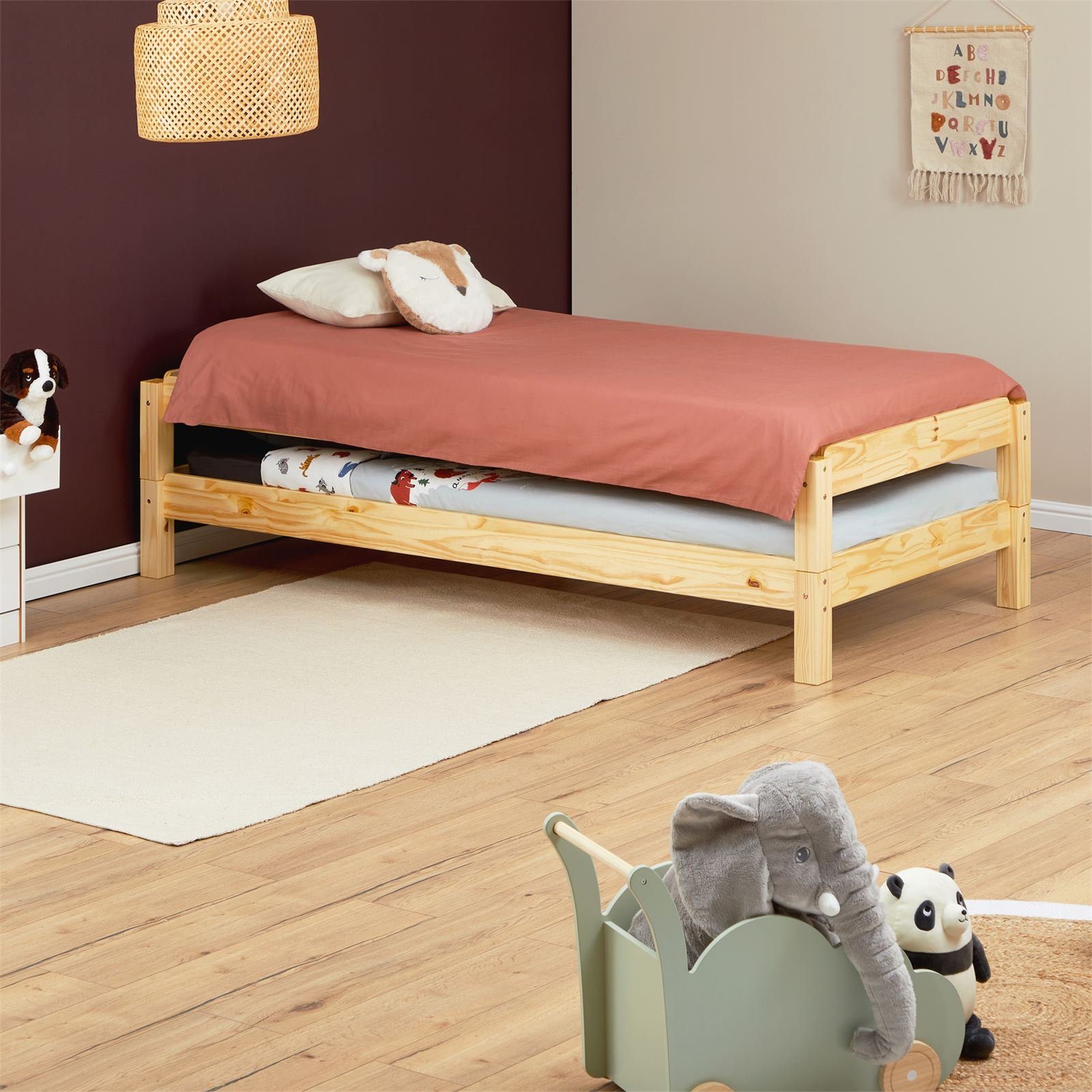 aus 90x200 Massivholz IDIMEX natur Funktionsbett Stapelliege H cm RINO-90x200, Gästebett aus Stapelbett Kiefer