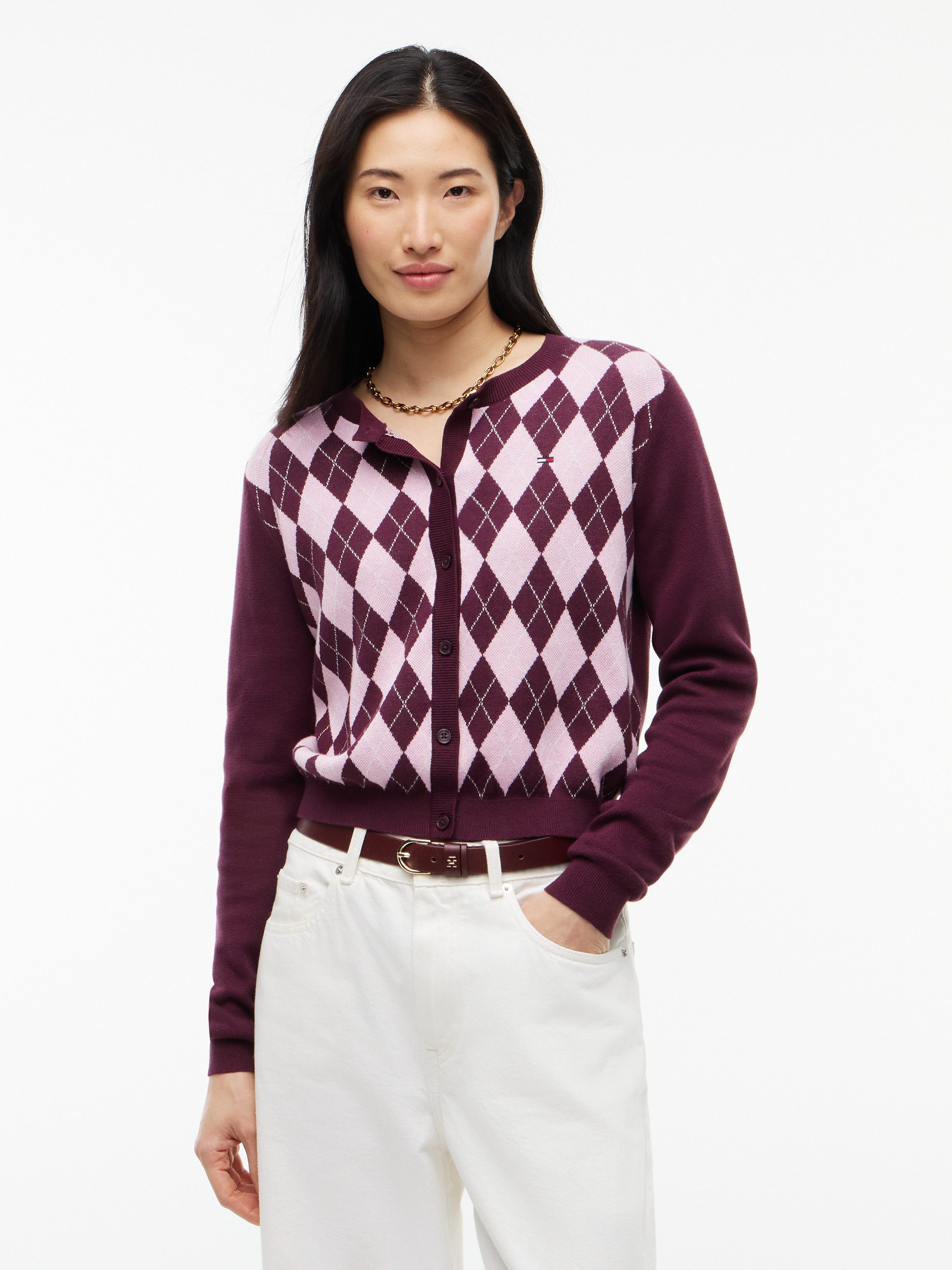 Tommy Jeans Strickjacke TJW ESS CREW CARDIGAN ARGYLE EXT Baumwolle