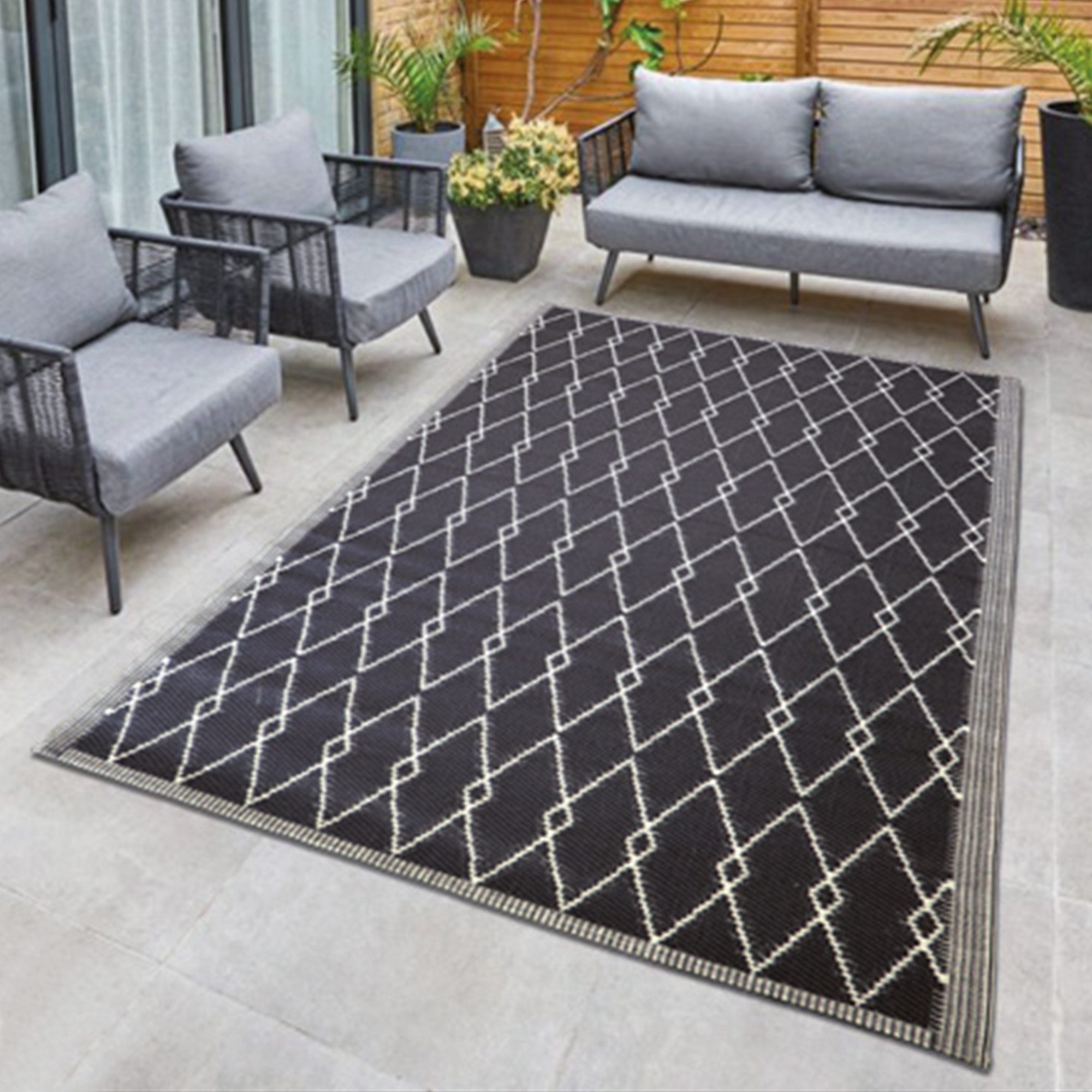 Bestlivings Outdoorteppich Flachgewebe verschiedene Größen/Designs, Rechteckig, aus recyceltem Kunststoff, wetterfest, UV-Beständig, pflegeleicht