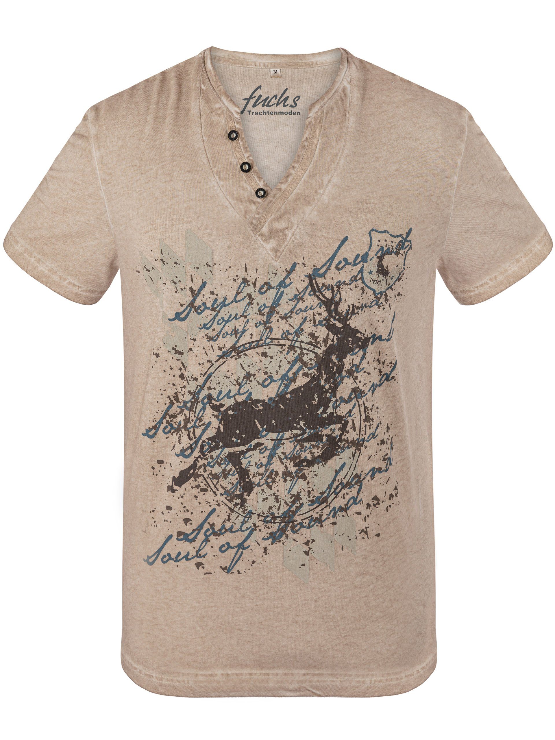 Baumwolle FUCHS T-Shirt T-Shirt % 100 Trachten sand Willi aus
