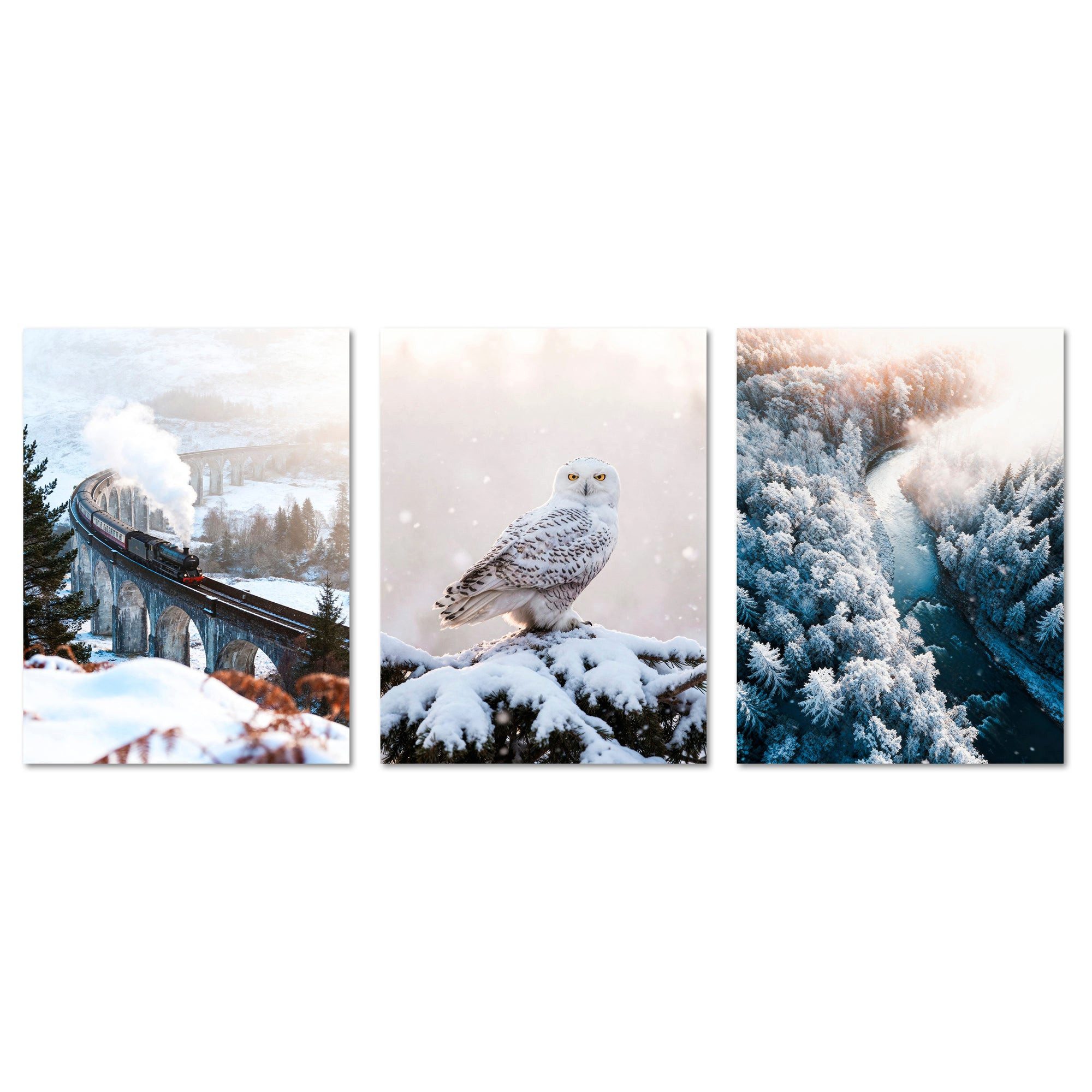 ARTFAVES Bilder-Collage Poster Set - Winter Momente 3 - 3 Deko Wandbilder Glenfinnan Viaduct S, (Wandbilder modern, 3 St)