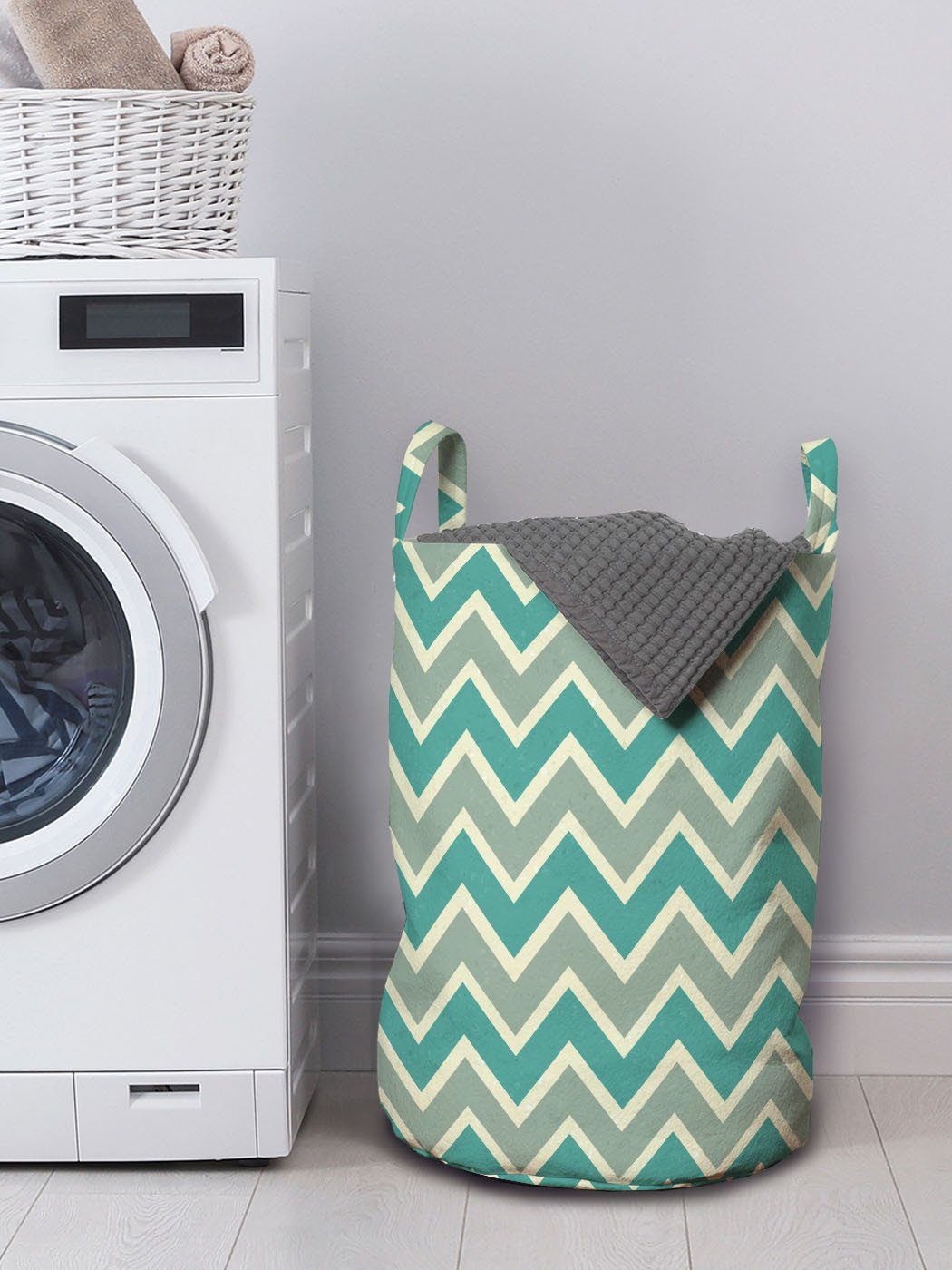Wäschekorb Griffen Streifen-Muster mit Wäschesäckchen Waschsalons, Winkel für Winkel Kordelzugverschluss Abakuhaus