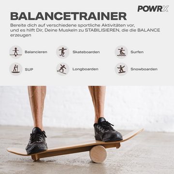 POWRX Balanceboard Balance Skateboard Holz Hellbraun inkl. Rolle, Koordinationstraining, Ohne Grip