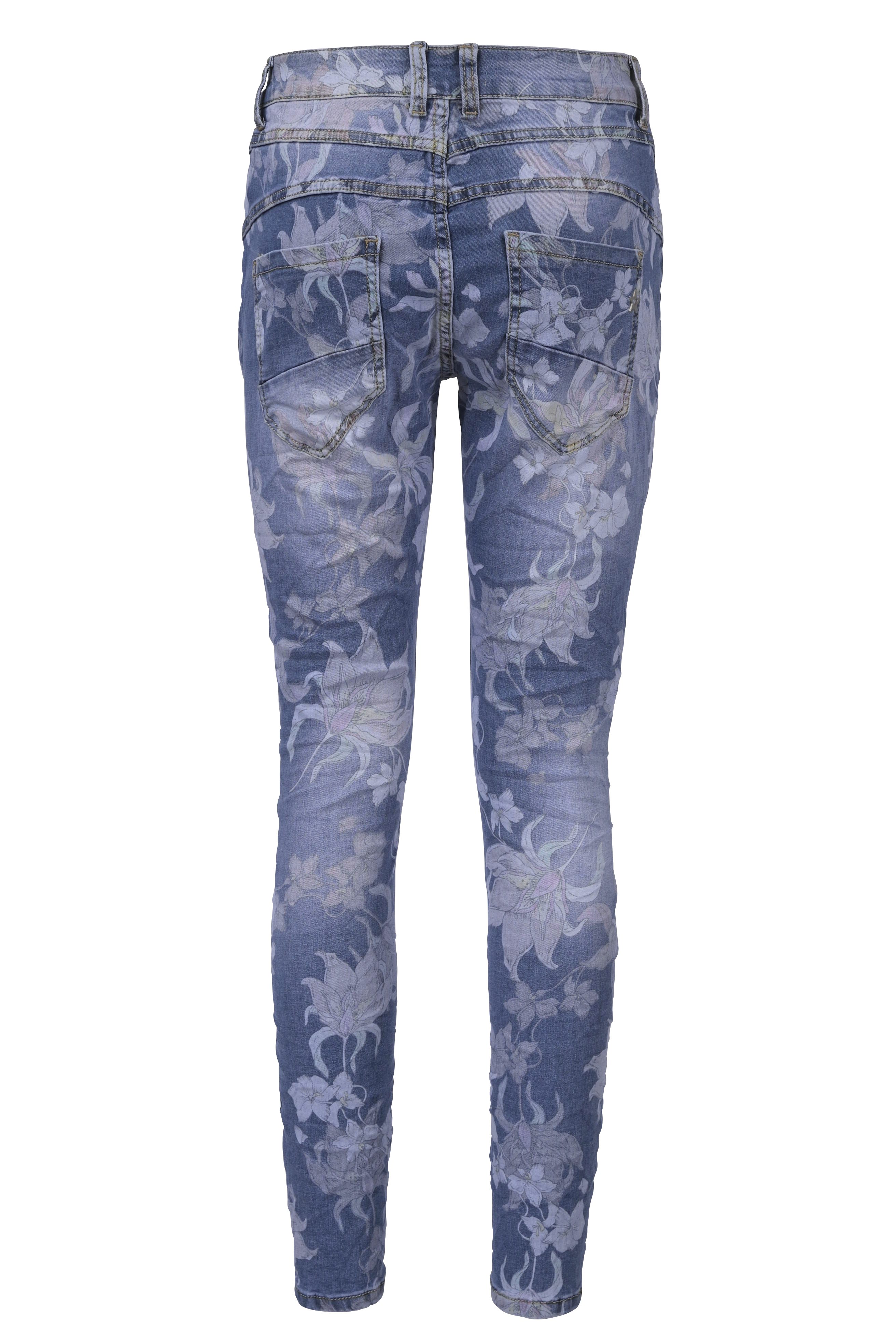 Stretch Jeans Jewelly Regular-fit-Jeans Blumen Boyfriend Print mit -