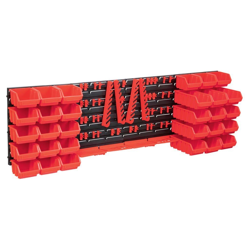 vidaXL Werkzeugbox 80-tlg. Behälter-Set für Kleinteile mit Wandplatten Rot Schwarz