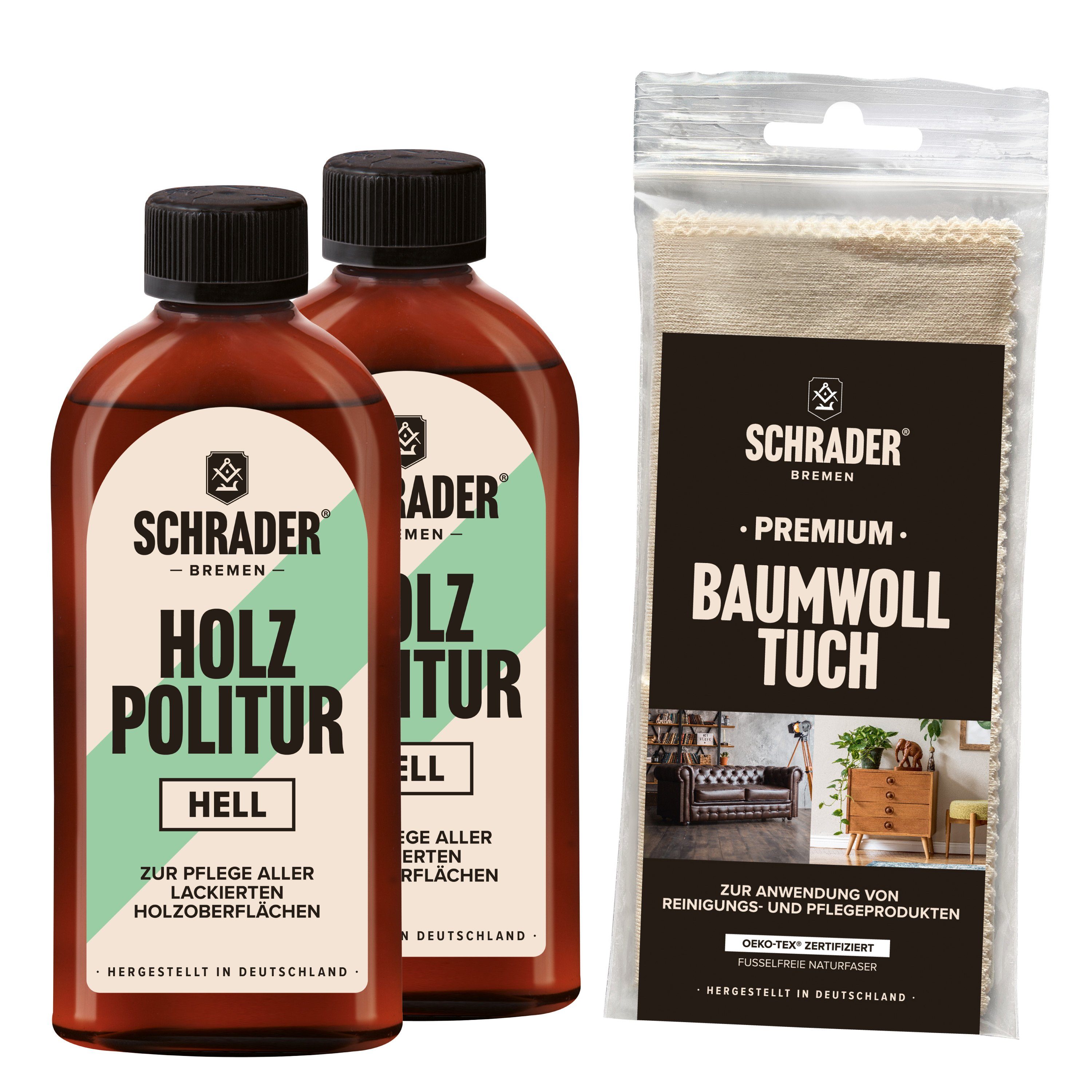 Holz Politur Hell + Baumwolltuch - 2x250ml Holzreiniger