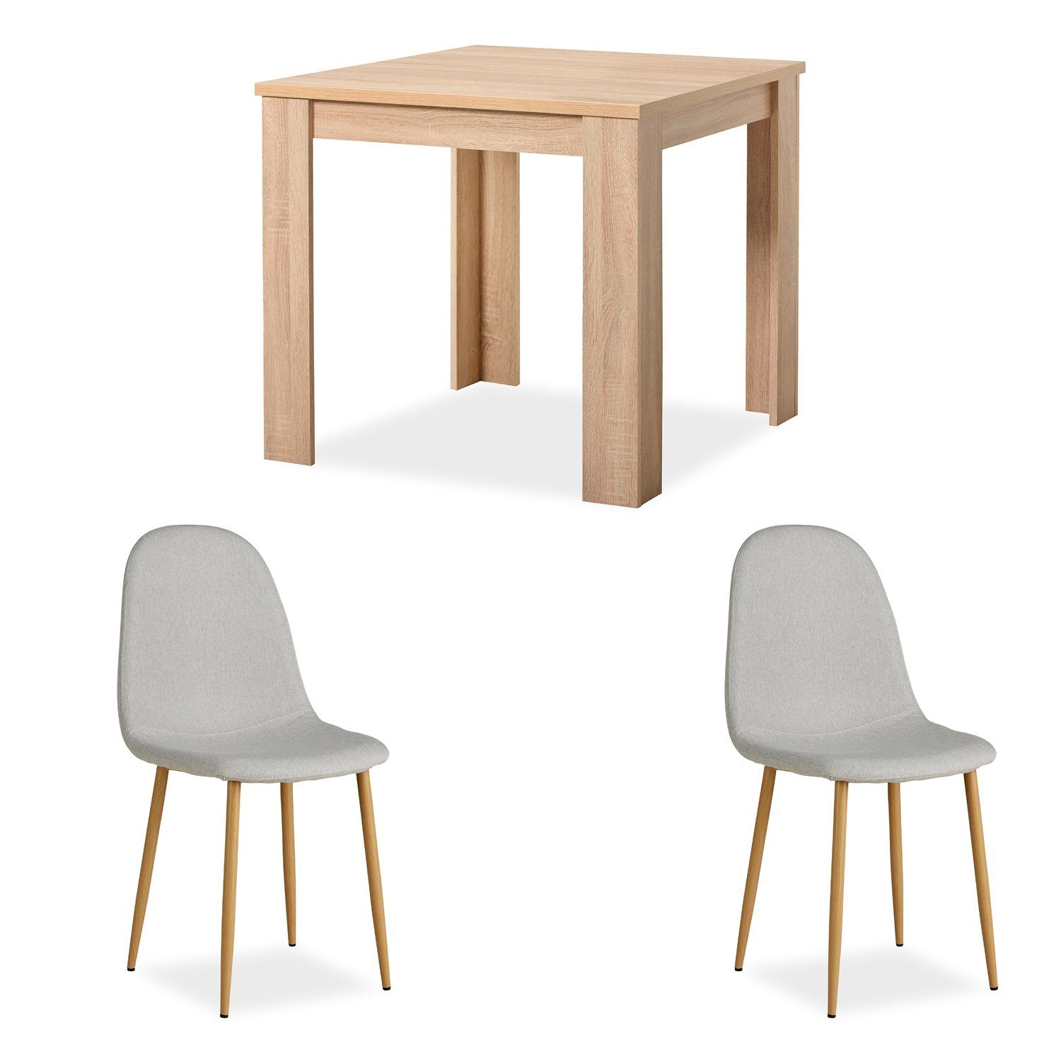Homestyle4u Essgruppe Tisch mit 2 Stühlen Esstisch 80x80 Holz Natur Grau, (Komplett-Set, 3-tlg)