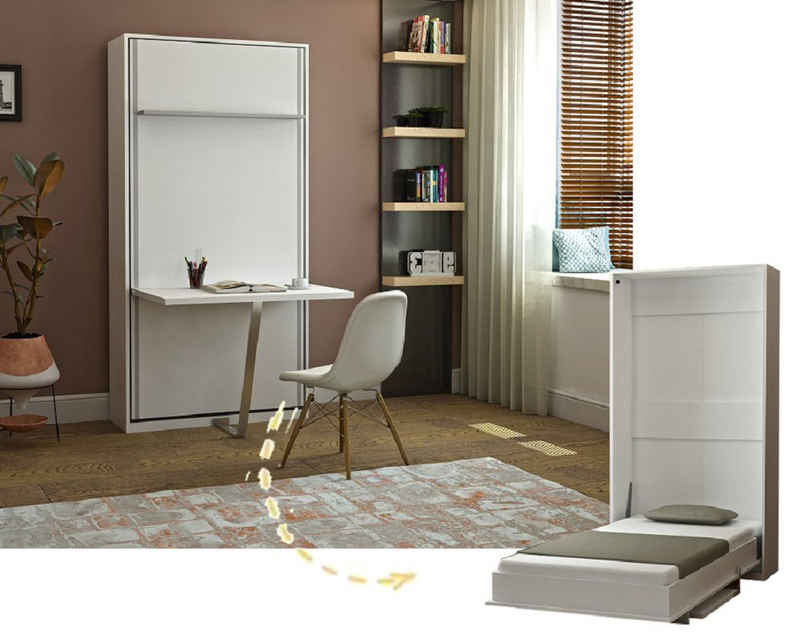 Multimo Schrankbett PRIMER HAPPY Wandbett /Schrankbett mit Schreibtisch, 90x200 cm vertikal klappbar