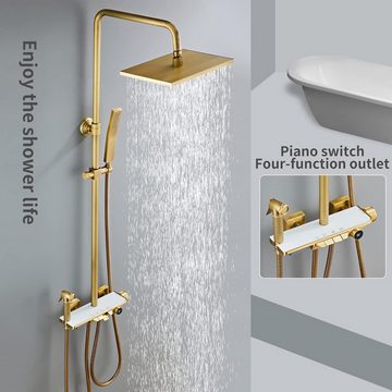 PHASAT Duschsystem Antik Regendusche Digitaler Bildschirm Brausegarnitur, mit Drehbar Duschkopf, Handbrause, Wasserfall Badewannenarmatur