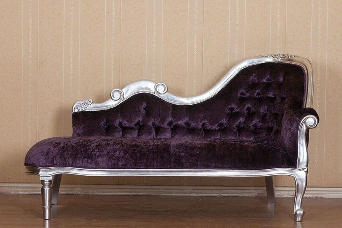 Casa Padrino Chaiselongue Mahagoni x Möbel Silber Barock cm 90 Chaiselongue / x 150 - Samtstoff - 78 edlem Barock mit Chaiselongue Lila H