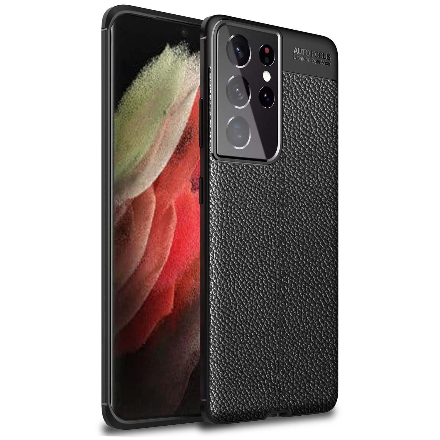 Nalia Smartphone-Hülle Samsung Galaxy S21 Ultra 17,3 cm (6,8 Zoll), Leder-Look Silikon Hülle / Anti-Fingerabdruck / Kratzfest / Rutschfest