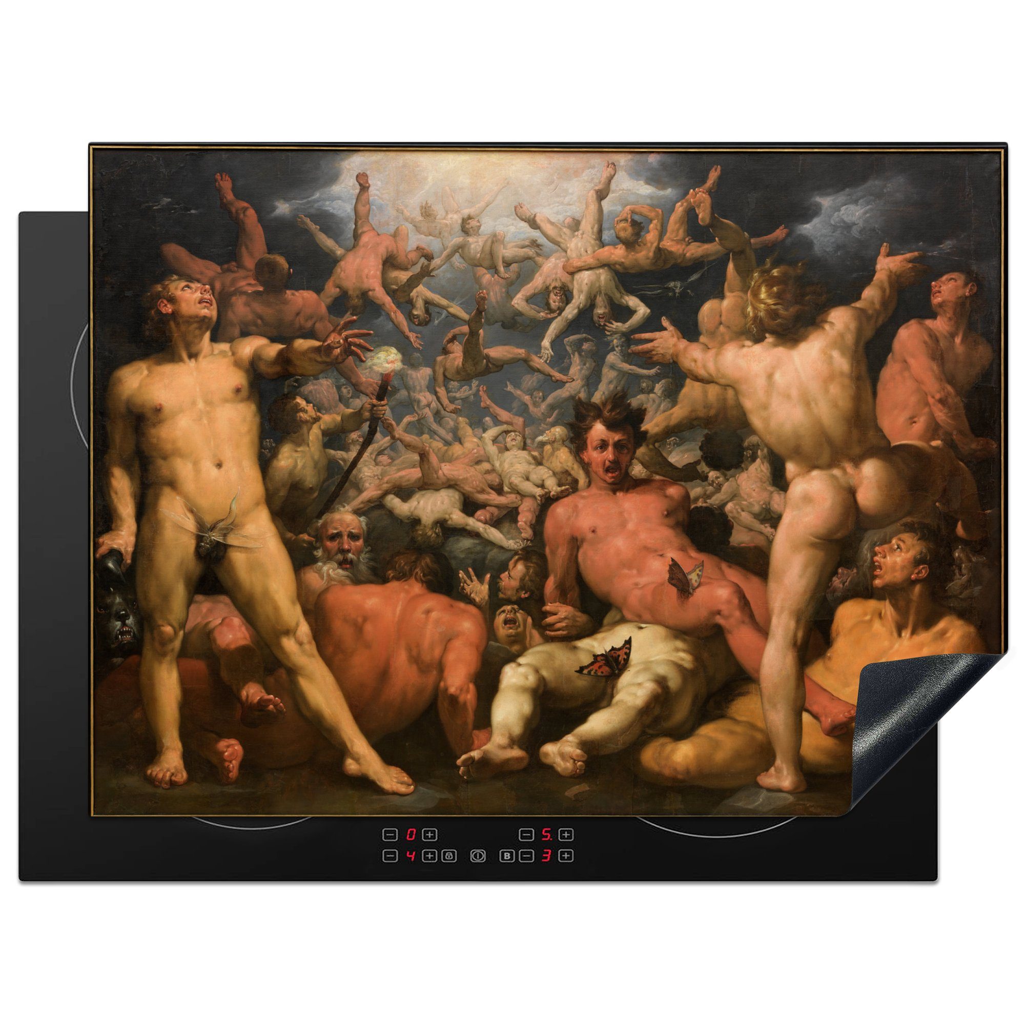 MuchoWow Herdblende-/Abdeckplatte Der Sturz der Titanen - Gemälde von Cornelis Cornelisz. von Haarlem, Vinyl, (1 tlg), 70x52 cm, Mobile Arbeitsfläche nutzbar, Ceranfeldabdeckung