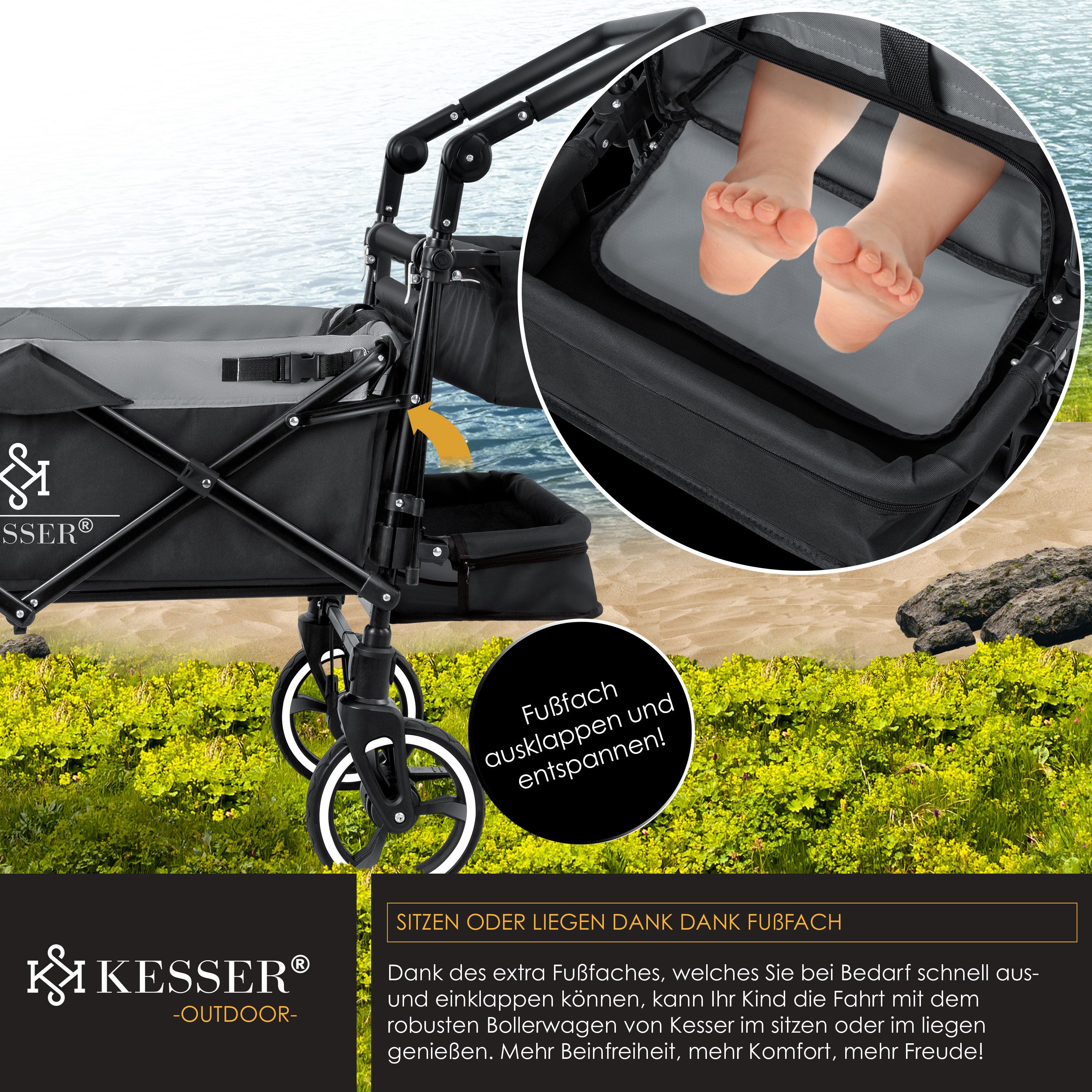 KESSER Bollerwagen, Bollerwagen Faltbar GTS-9100 mit Dach Handwagen Transportwagen