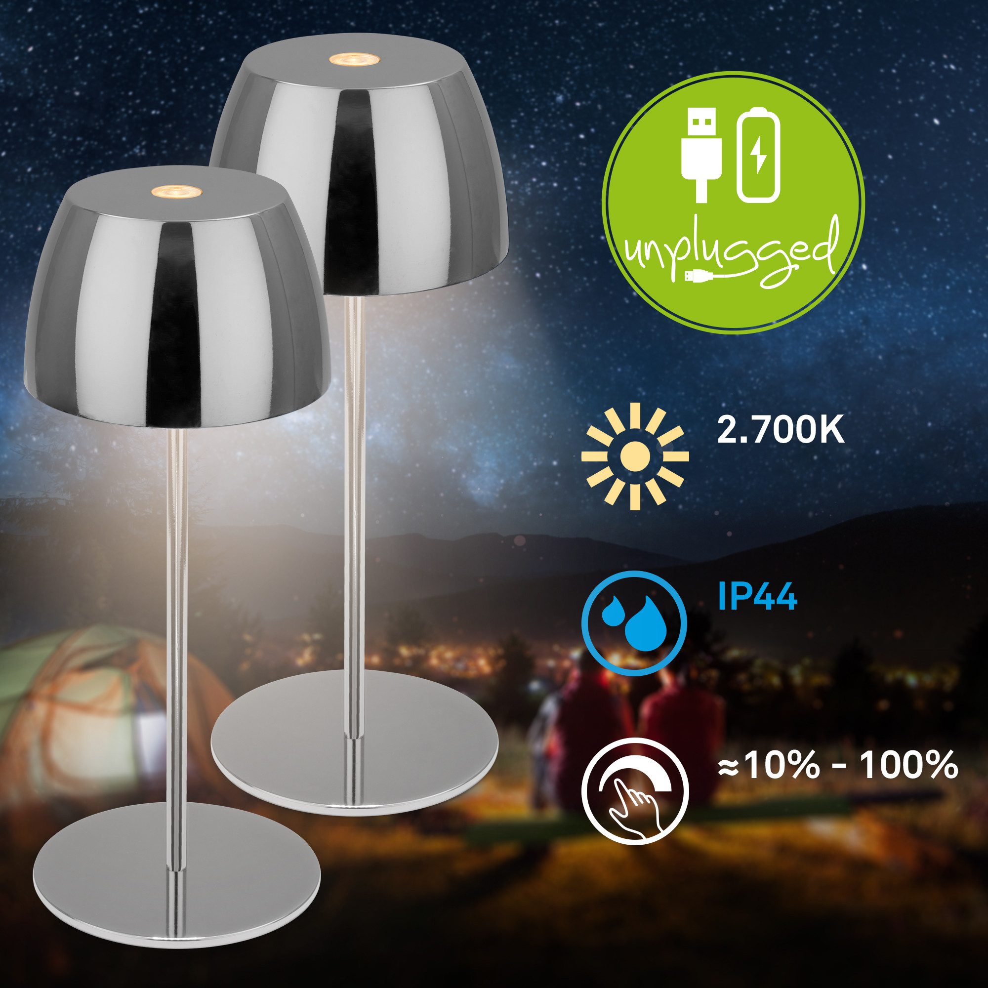 Briloner Leuchten LED Außen-Tischleuchte SERINA MINI, Dimmfunktion, LED fest integriert, Warmweiß, kabellos 20 x 8 cm Chromfarben 2,5W Wohnzimmer Schlafzimmer 2 – Bild 2 von 5