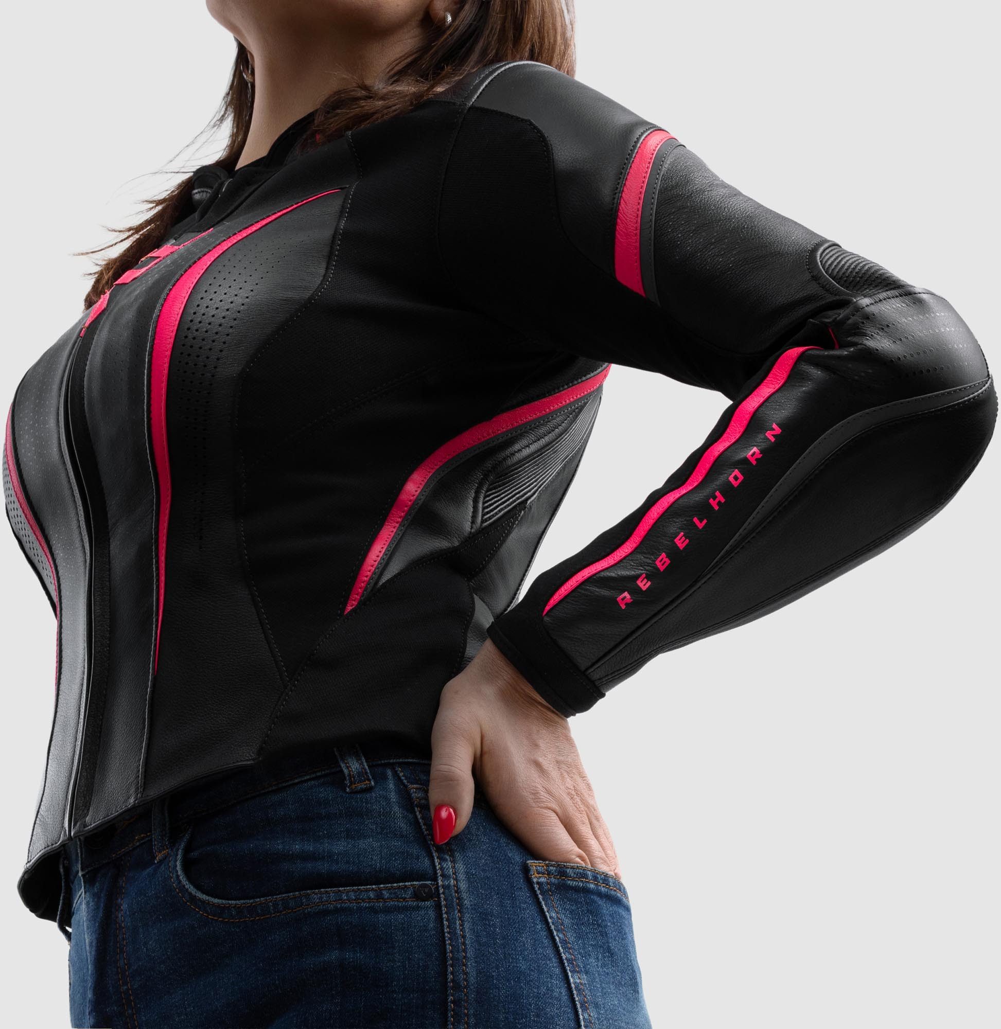 Rebelhorn Motorradjacke Diva ST Damen Motorrad Lederjacke Rückenprotektor enthalten,Verbindungsreißverschluss,Ellenbogenpro – Bild 3 von 5
