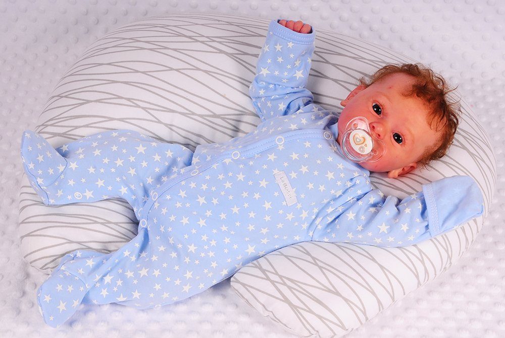 La Bortini Strampler Schlafoverall Baby Overall Schlafanzug in Blau mit Sternchen aus reiner Baumwolle, 44 50 56 62 68 74 80 86 92 98