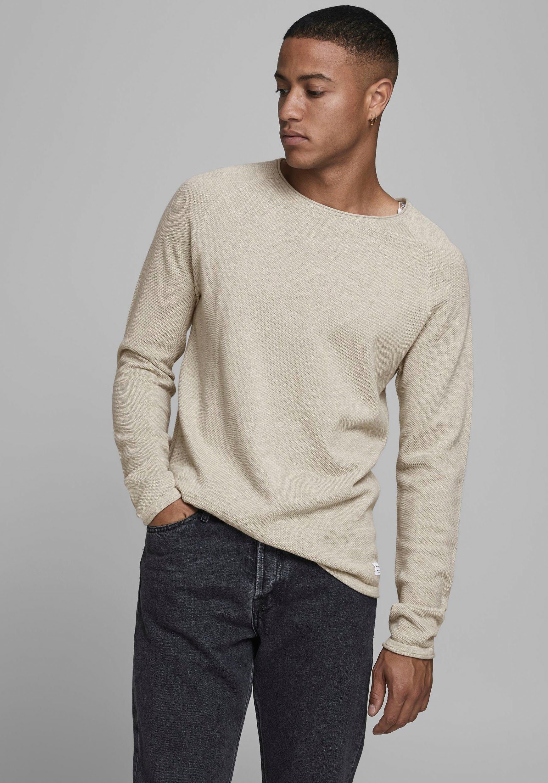 Jack & Jones Rundhalspullover HILL KNIT oatmeal melange