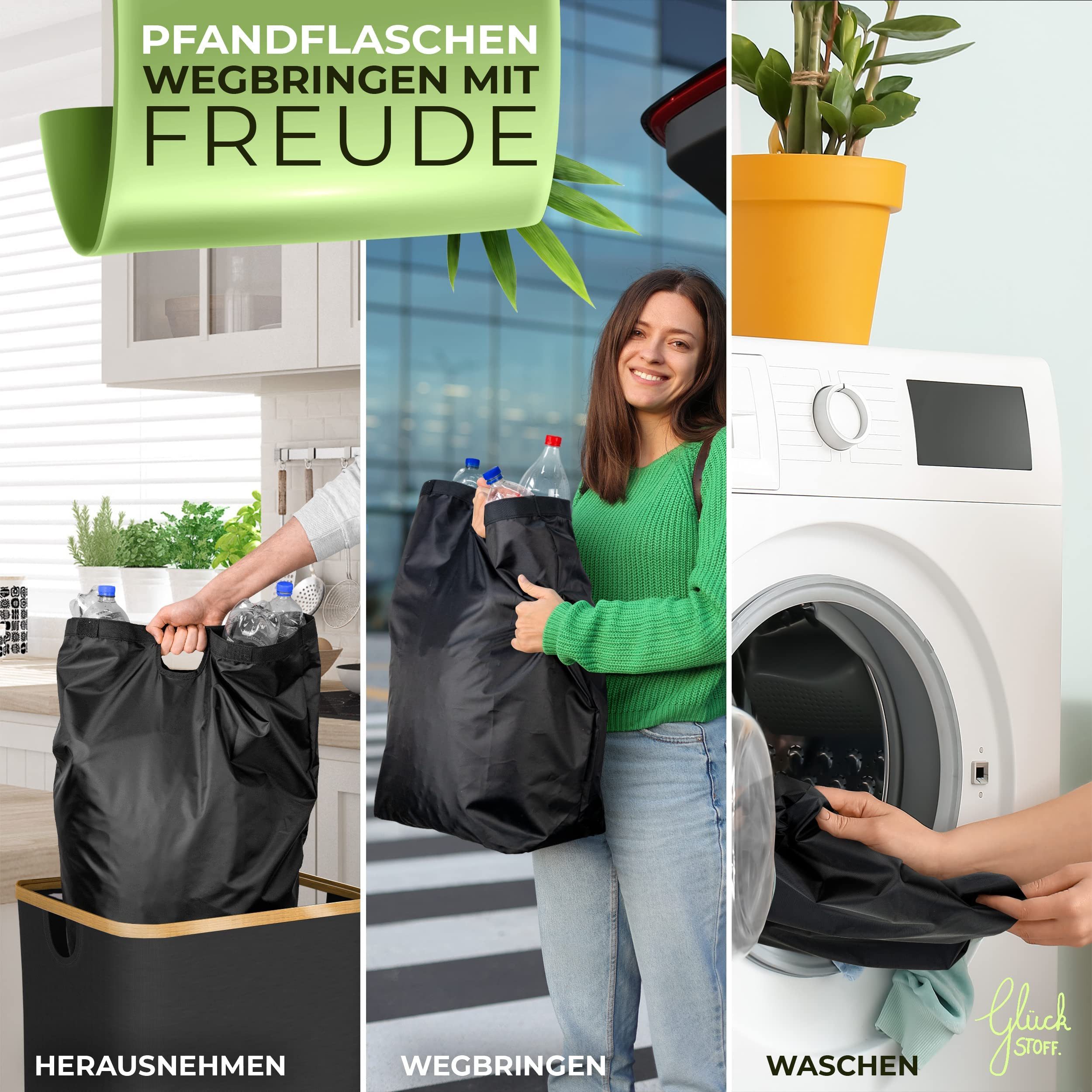 Glückstoff Müllsackständer Pfandflaschen Sammelbehälter [INKL. TRAGETASCHE] 100 Liter, Flaschensammler Leergut - PET Flaschen Pfandbehälter - Flaschensammler