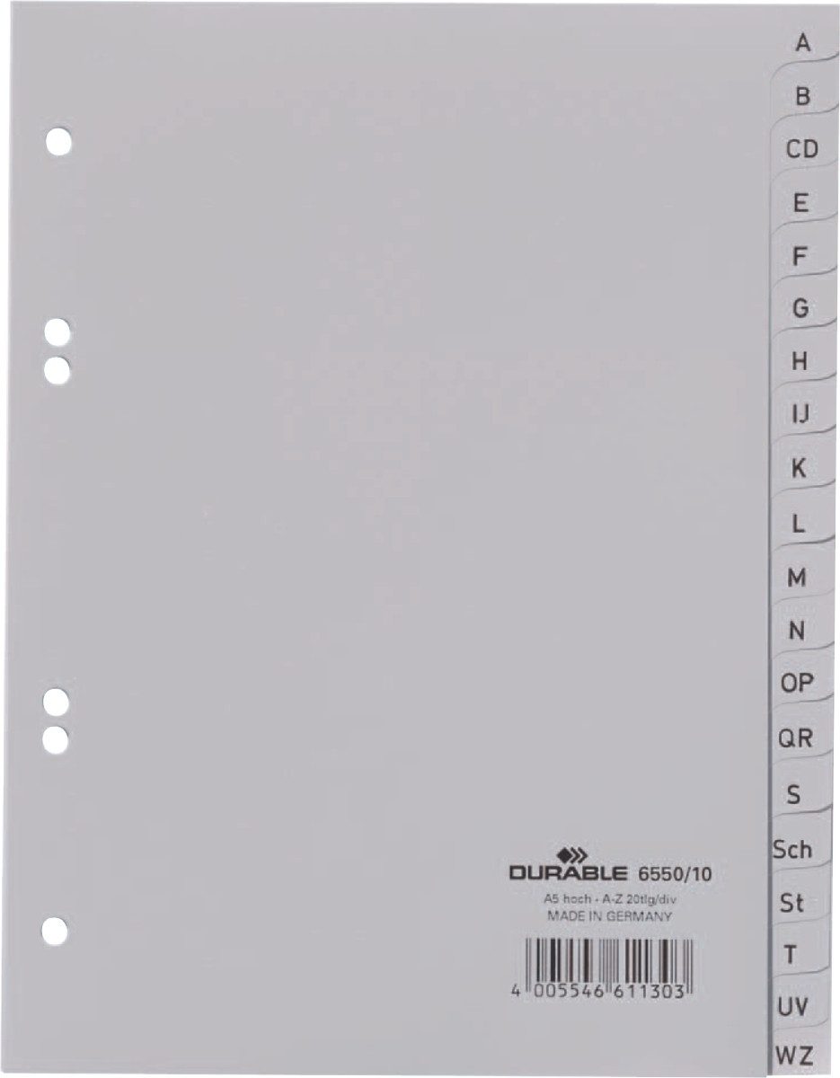 DURABLE Aktenordner Register A5 A-Z PP grau
