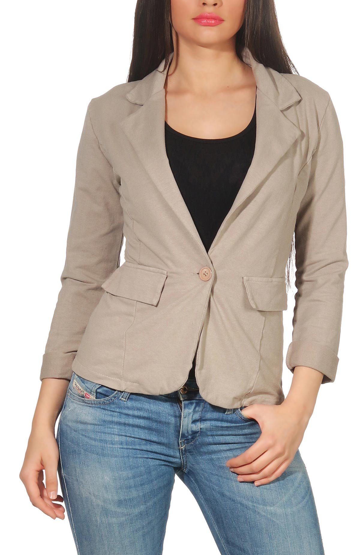 malito more than fashion Jackenblazer malito Damen Blazer in Unifarben, Kurzjacke mit Knopf, Jersey Sakko Sweatjacke in Blazerform Slimfit