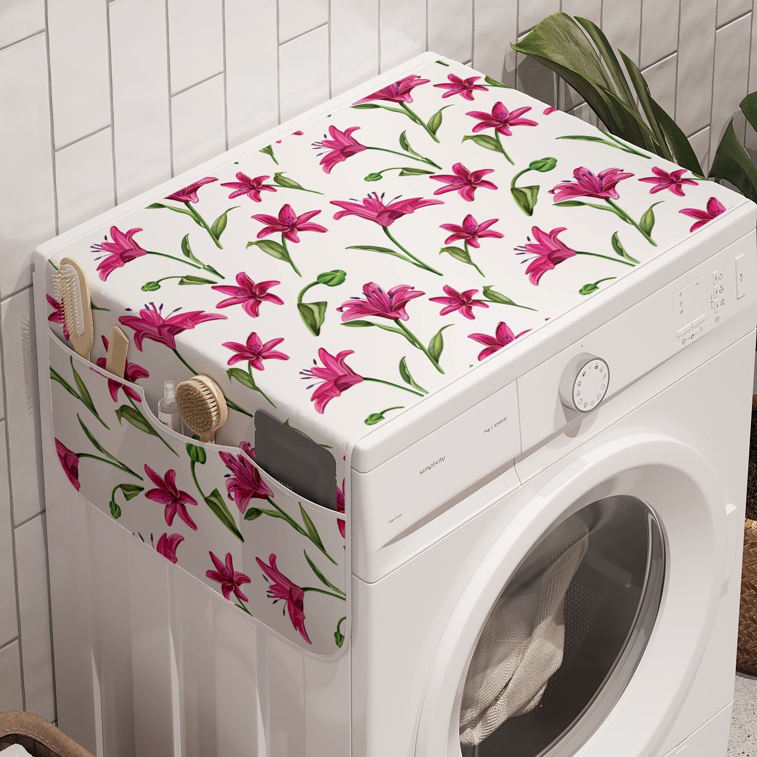 Abakuhaus Badorganizer Anti-Rutsch-Stoffabdeckung für Waschmaschine und Trockner, Blume Lily Blüten-Garten-Kunst
