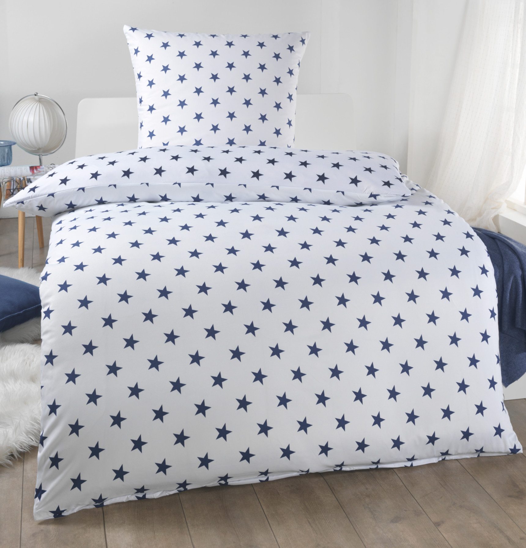 Dreamhome Bettwäsche 135x200 + 80x80 cm atmungsaktiver Bettbezug, Sterne, Für Allergiker geeignet, pflegeleicht, angenehm weicher Stoff